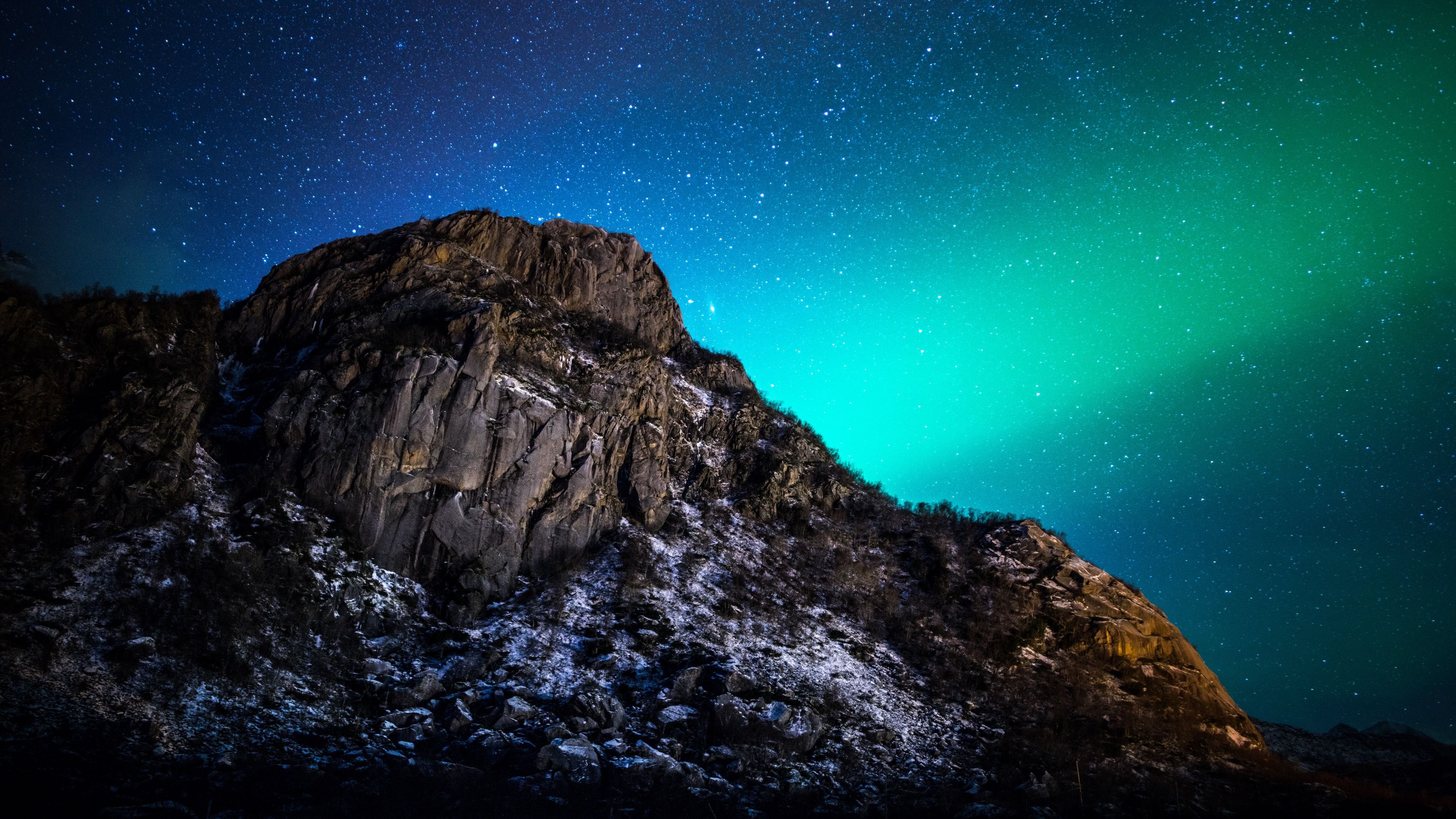 Mountain Night, Northern Lights, Starry Sky, Nature, Nighttime, 3840x2160 4K Desktop