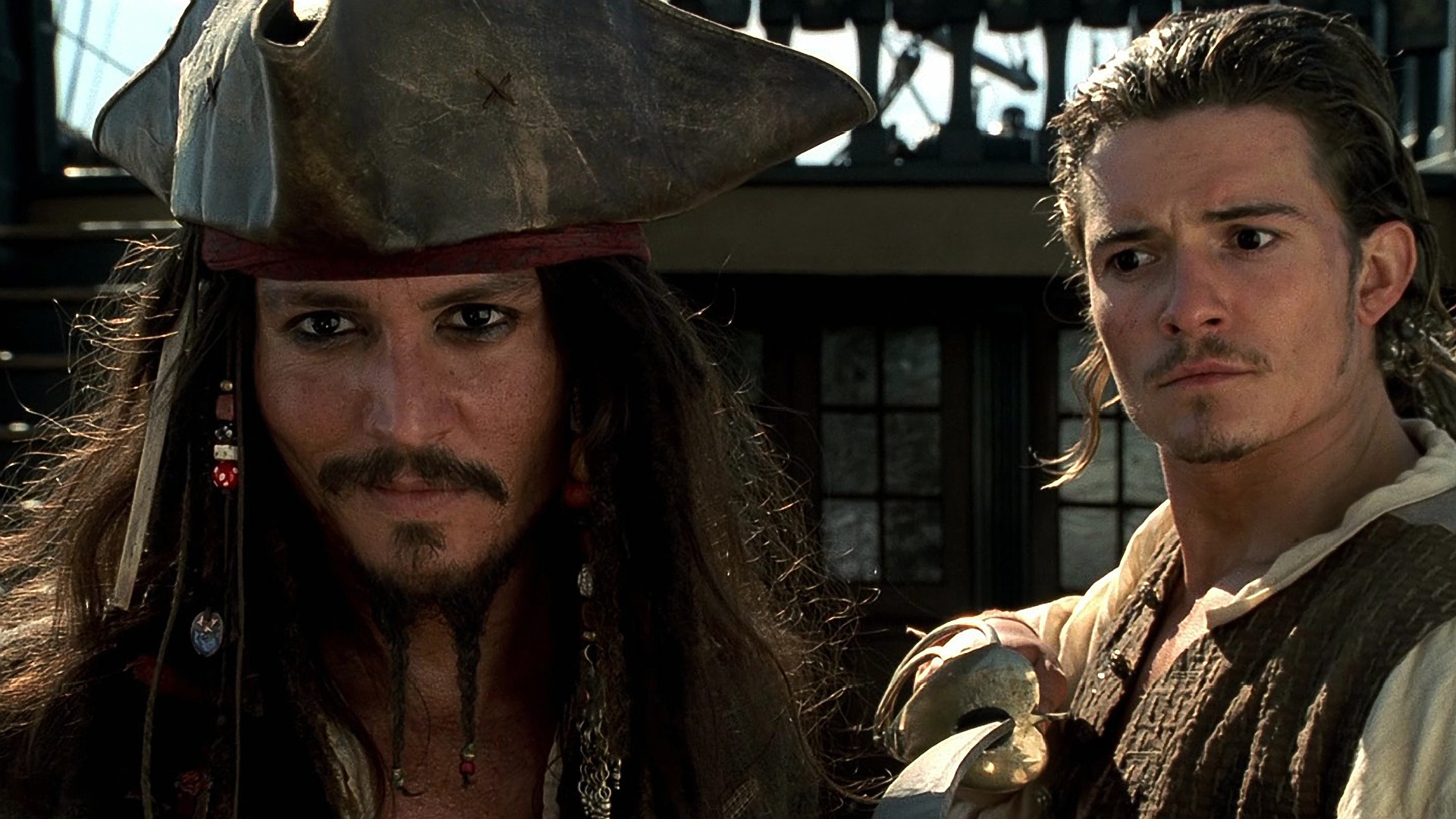 Will Turner, Johnny Depp, Jack Sparrow, Orlando Bloom, wallpaper resolution, 1920x1080 Full HD Desktop