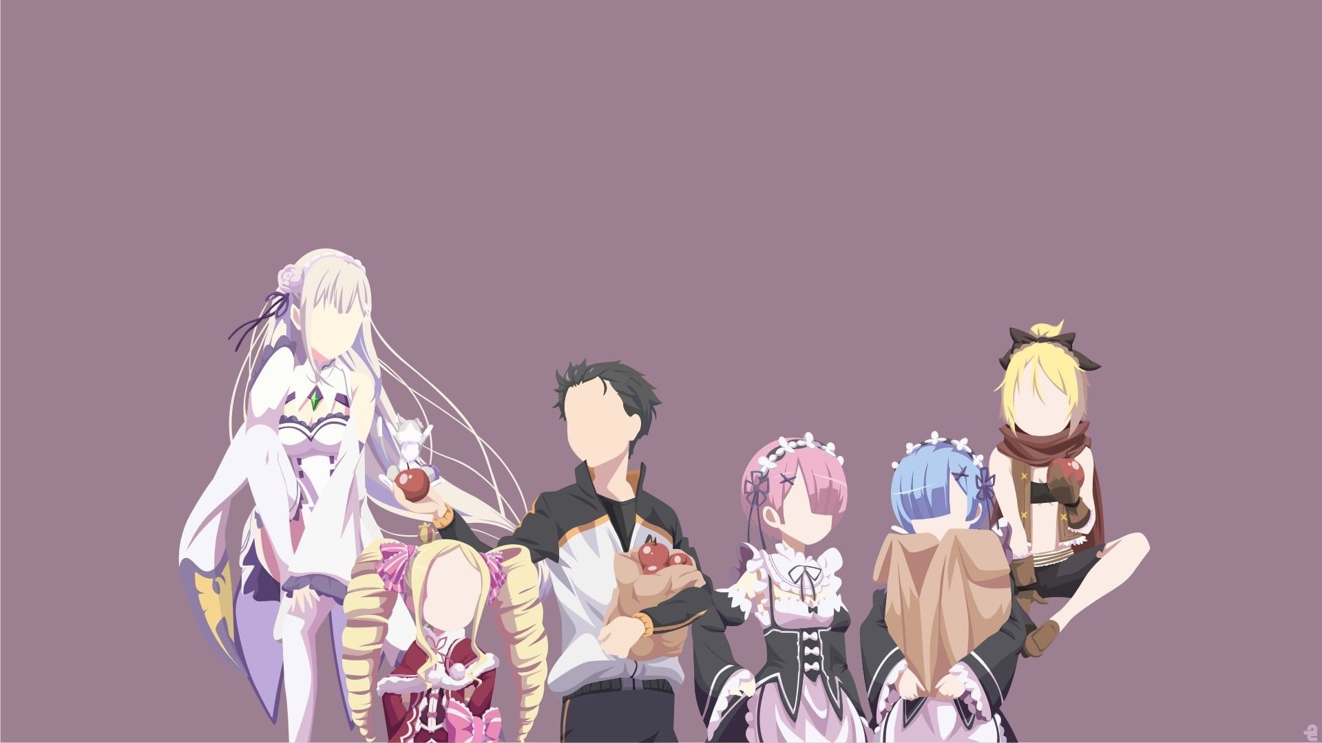 Subaru Natsuki, Emilia, Rem and Ram, Beatrice, Felt, Full HD Desktop wallpaper