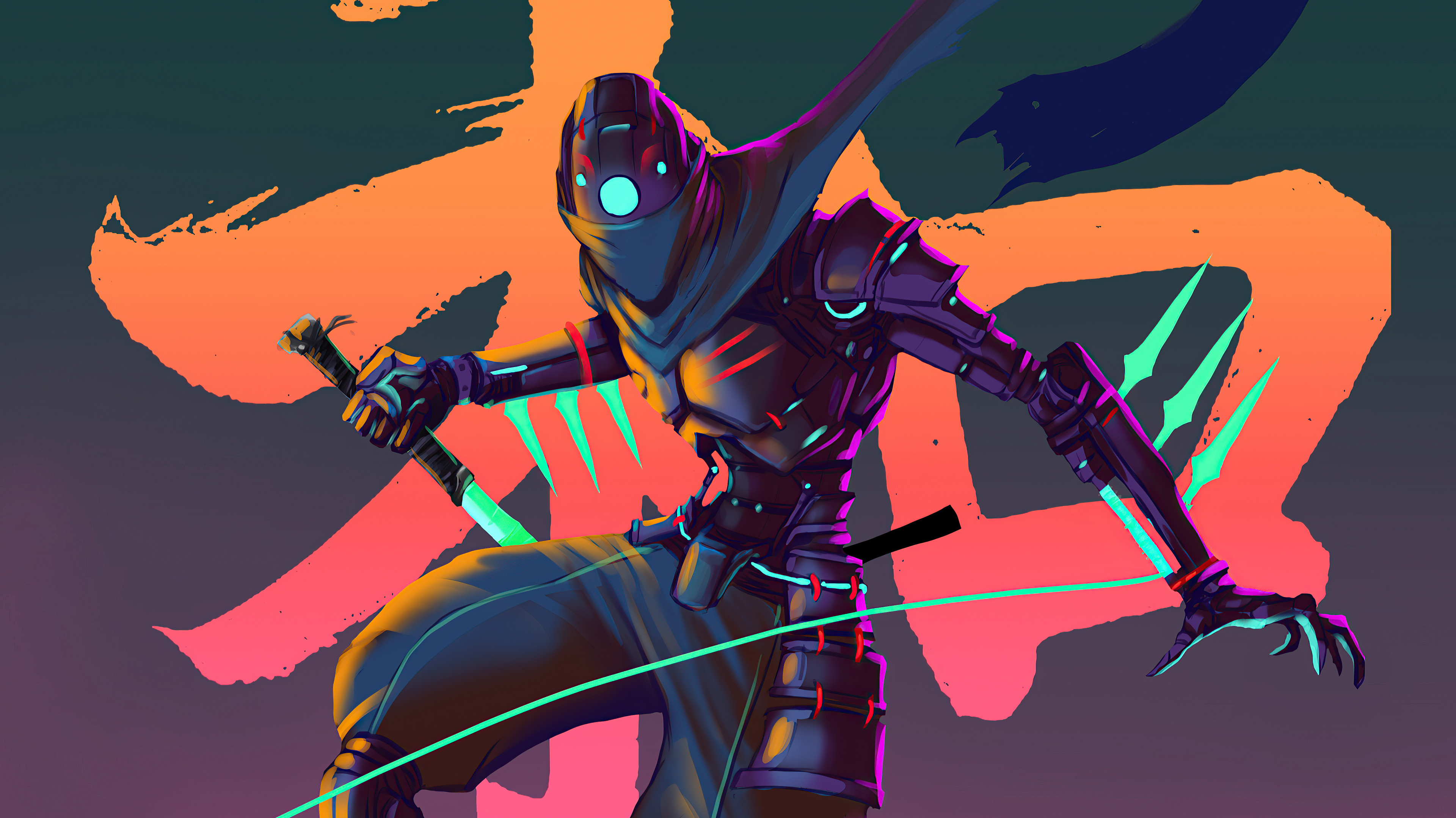 Zer0 from Borderlands 2, Glowing energy sword, Japanese kanji brushstroke, HD Desktop wallpaper