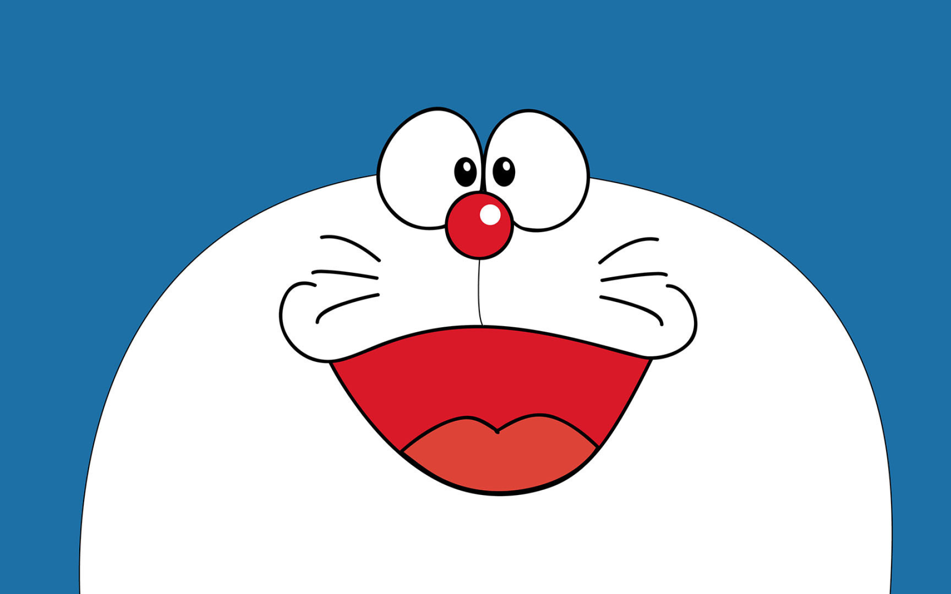 Doraemon, smiling cartoon face, minimalist 2D illustration, HD Desktop wallpaper