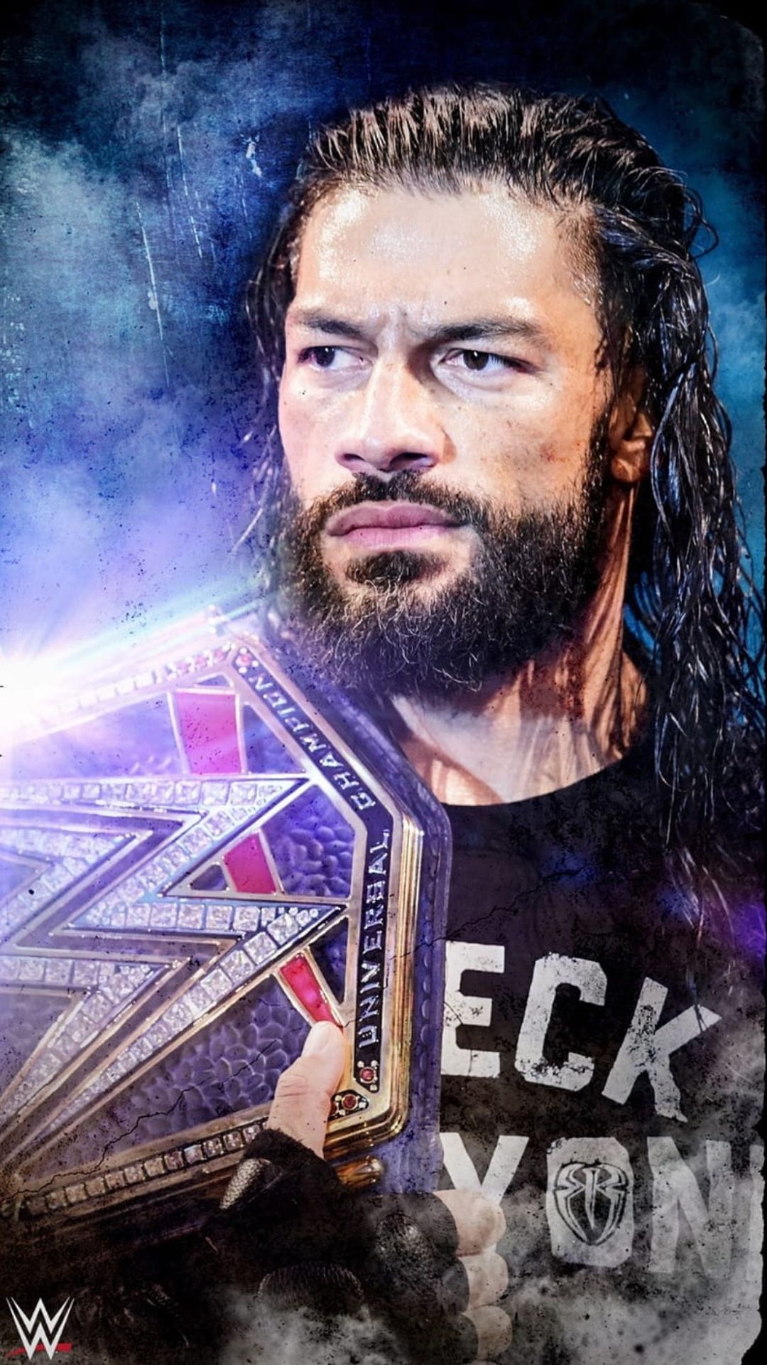 Roman Reigns, WWE Universal Championship belt, UNIVERSAL CHAMPION text, Full HD Phone wallpaper