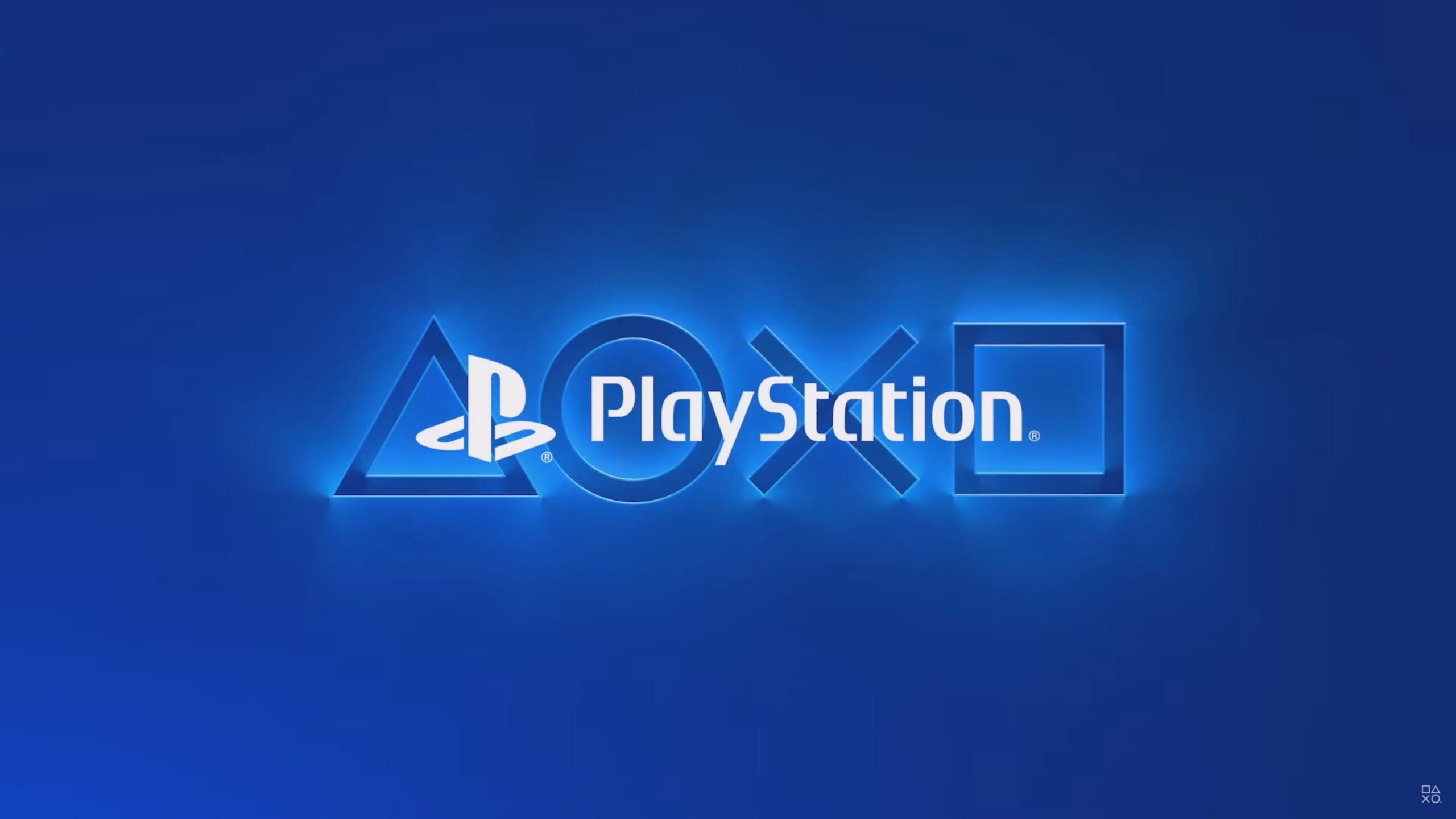 PlayStation logo, Glowing PlayStation symbols, Blue neon gradient, HD Desktop wallpaper