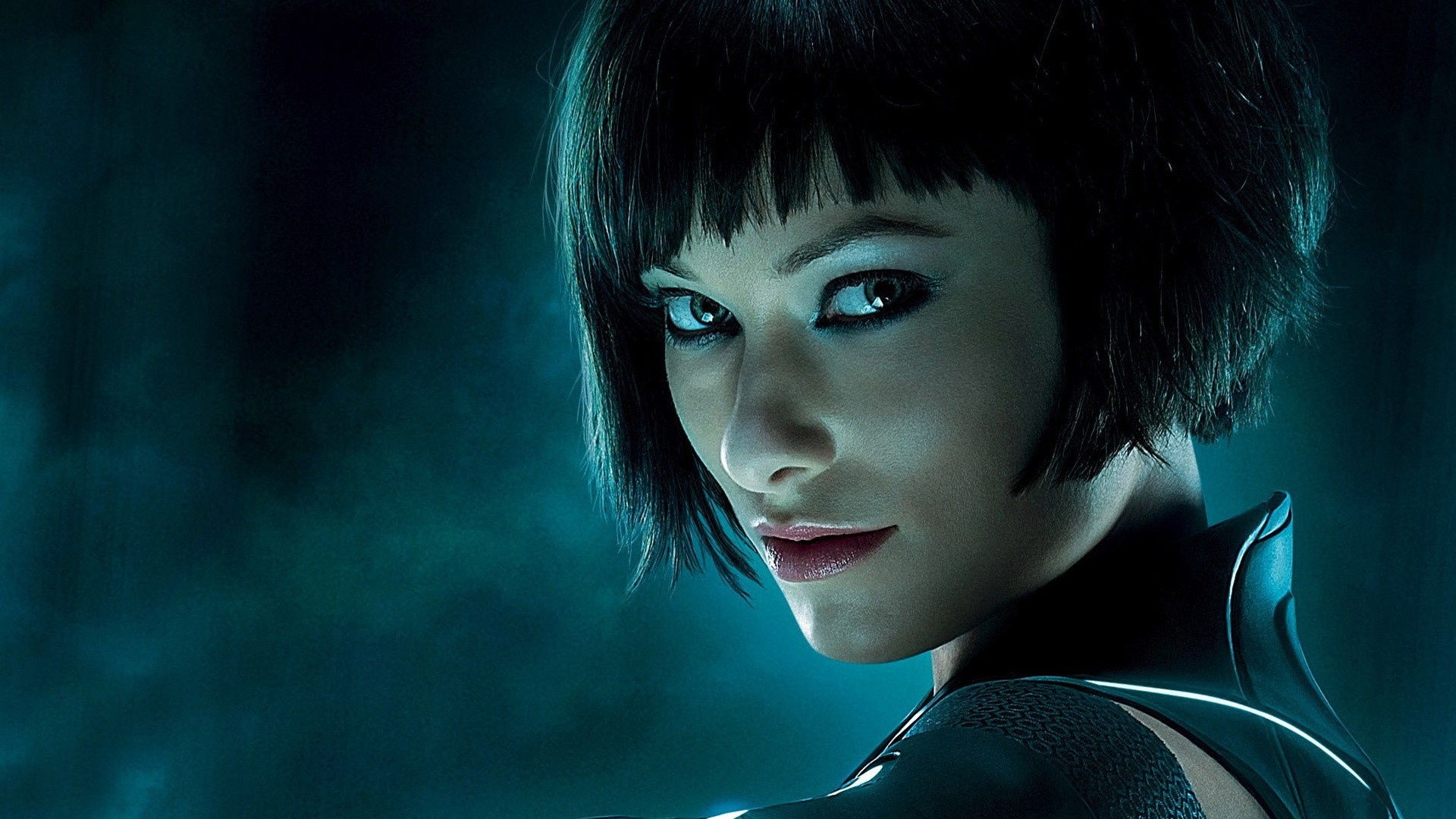 Olivia Wilde as Quorra, Tron: Legacy light suit, Short black bob hairstyle, Full HD Desktop wallpaper