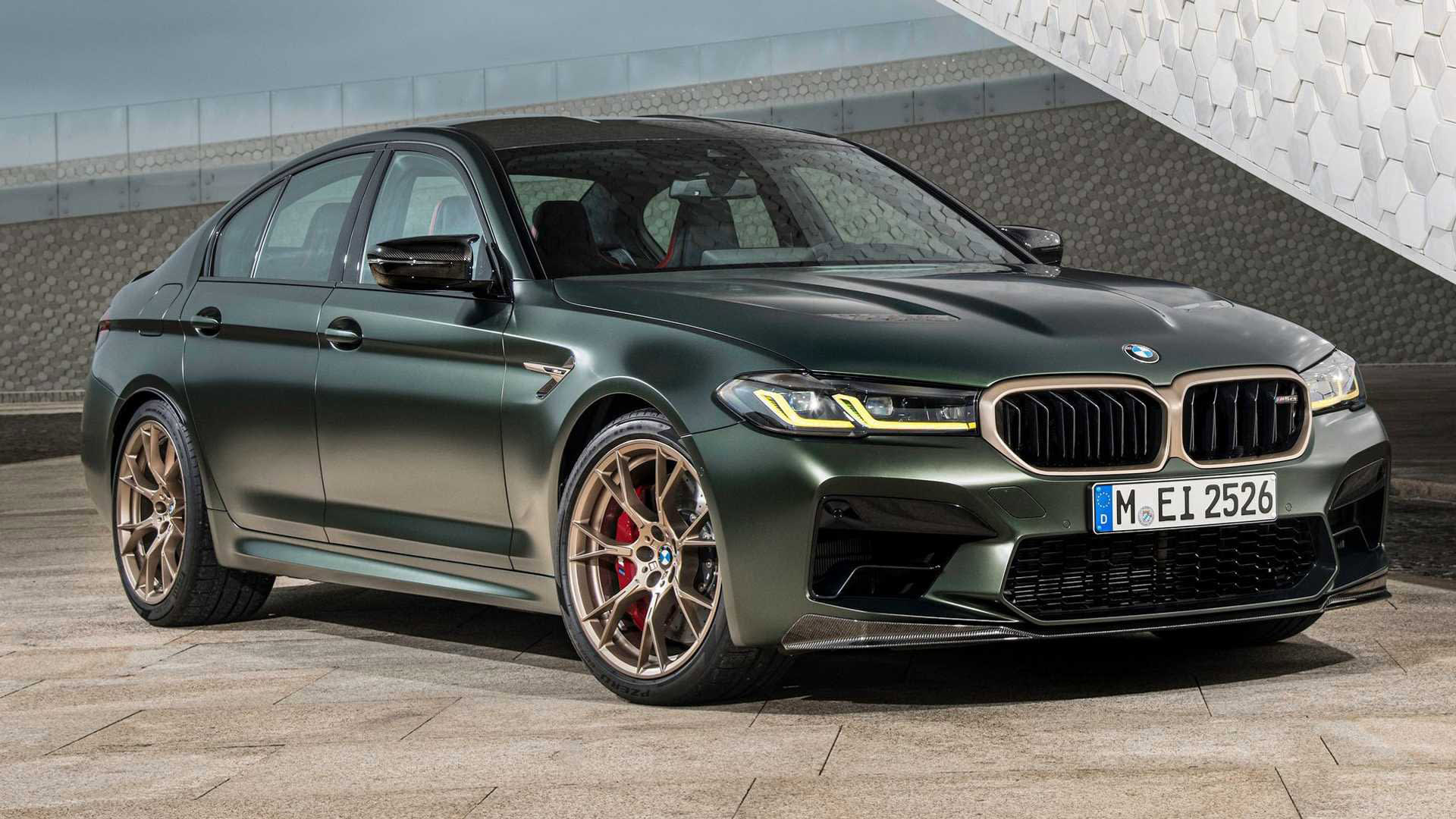 BMW M5 CS, M EI 2526 license plate, Gold bronze wheels, Full HD Desktop wallpaper