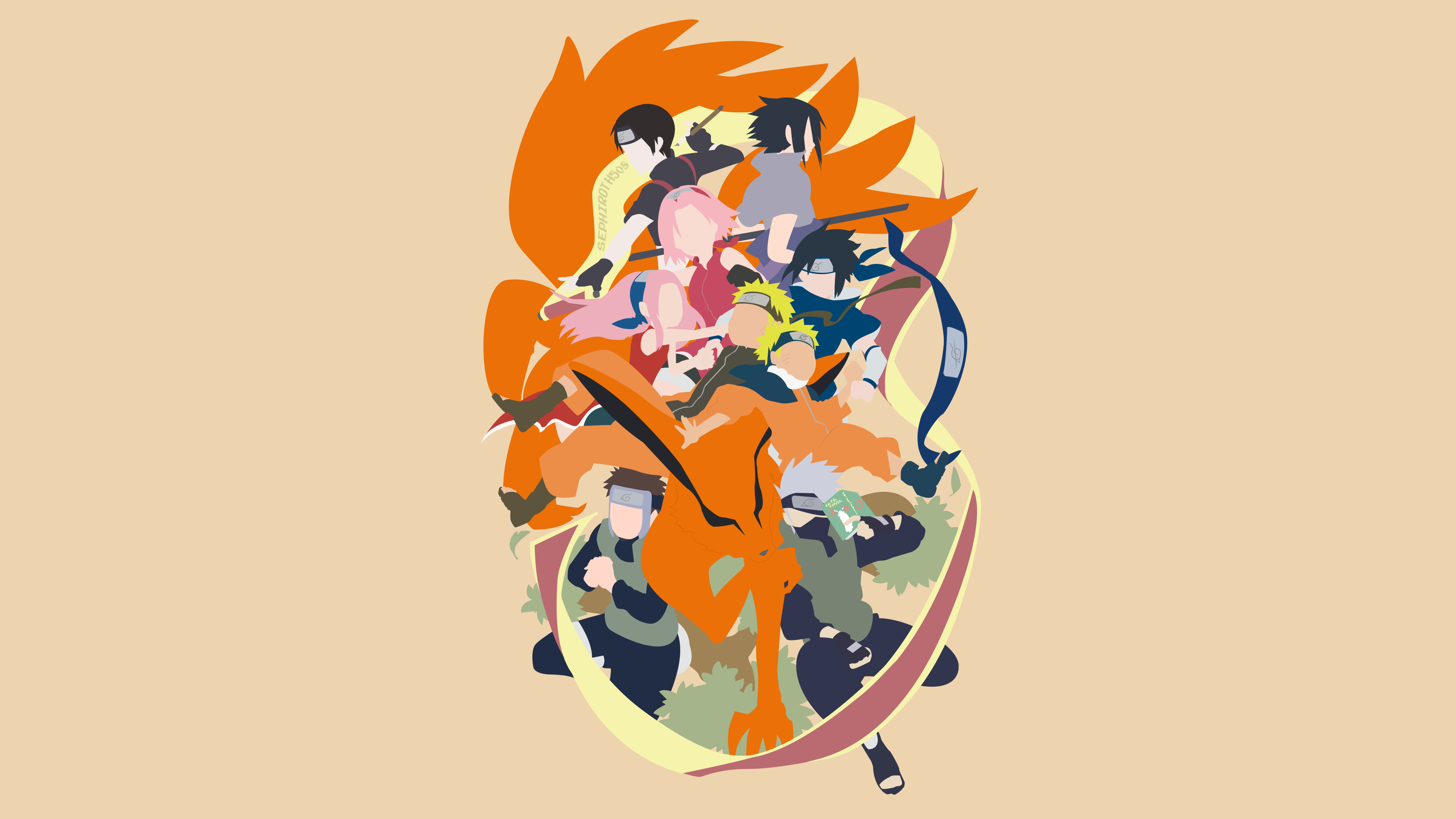 Kurama, Konoha 11, Minimal Vector, 3840x2160 4K Desktop