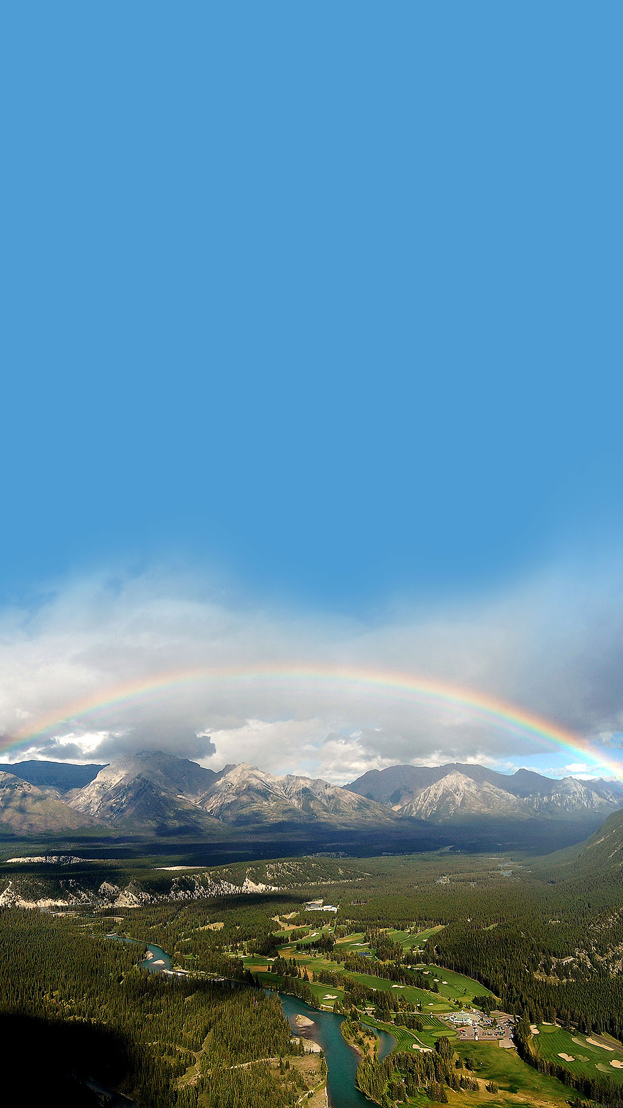 Banff National Park valley, Full rainbow arch, Bow River landscape, HD Phone wallpaper