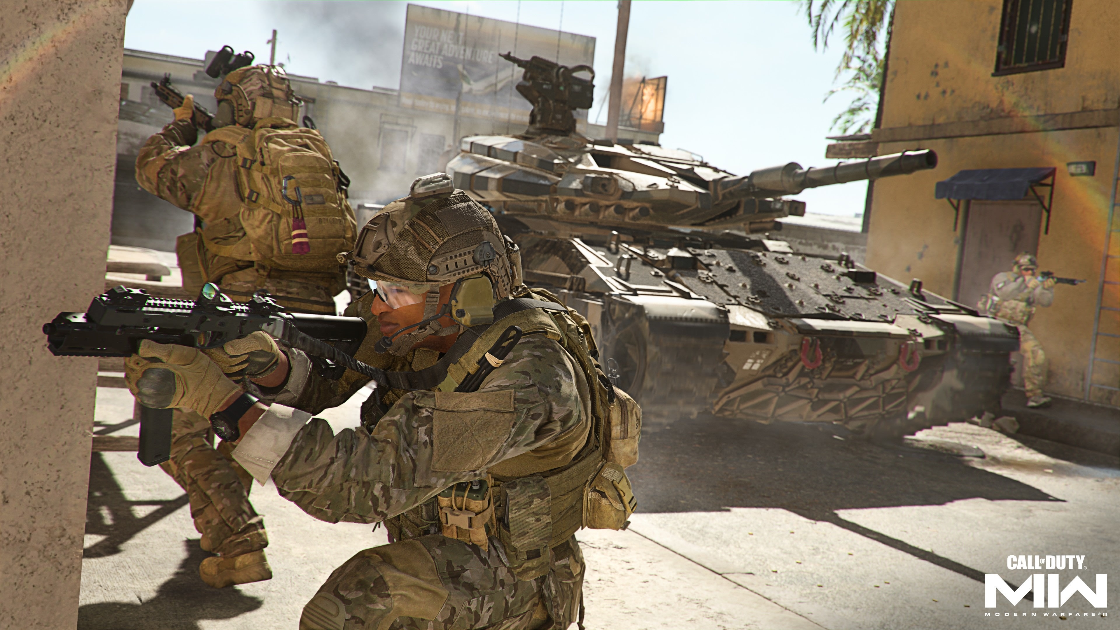 Call of Duty: Modern Warfare II, Armored battle tank, Multicam combat soldier, 4K Desktop wallpaper