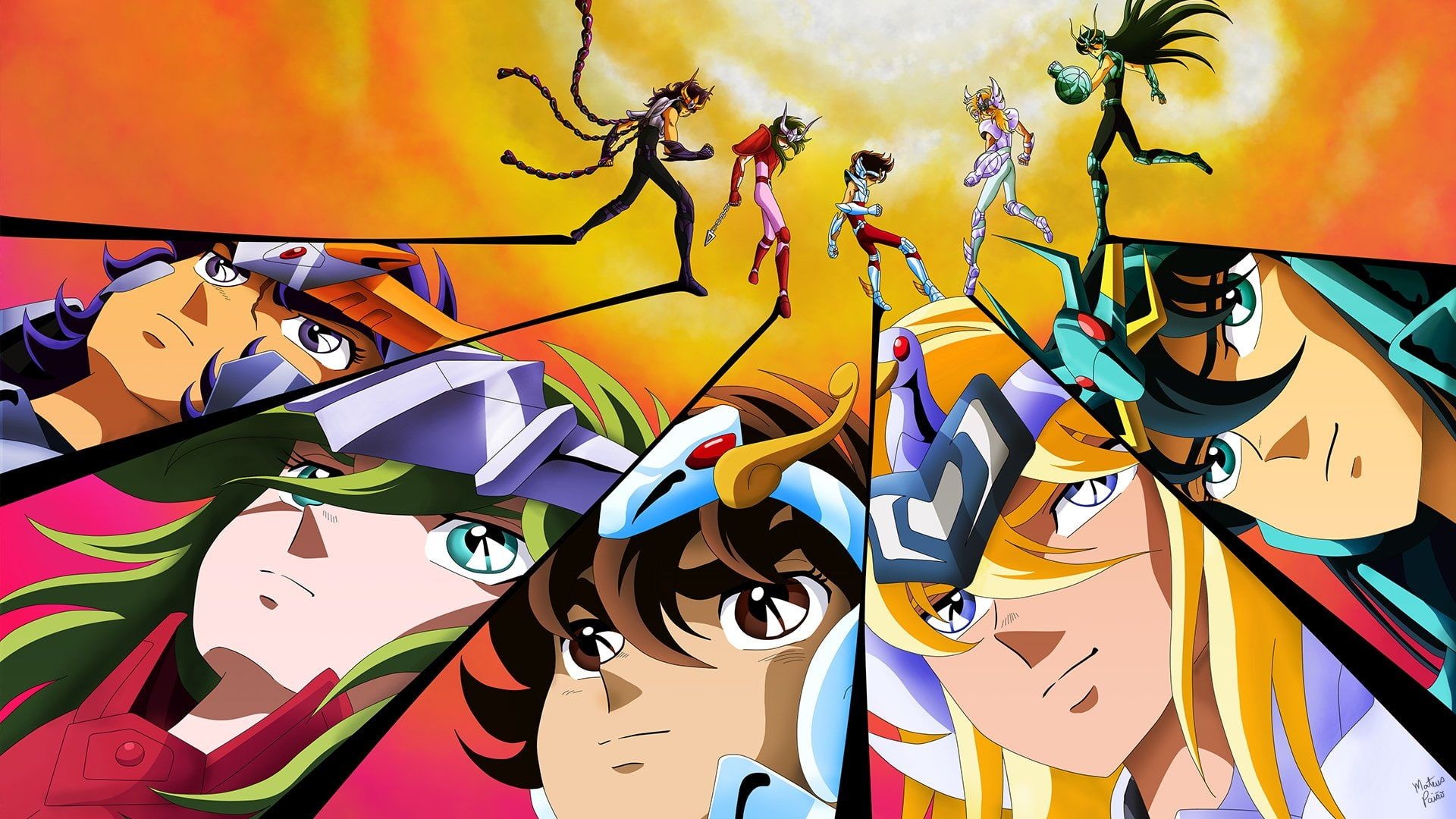 Pegasus Seiya, Dragon Shiryu, Cygnus Hyoga, Andromeda Shun, Phoenix Ikki, Full HD Desktop wallpaper
