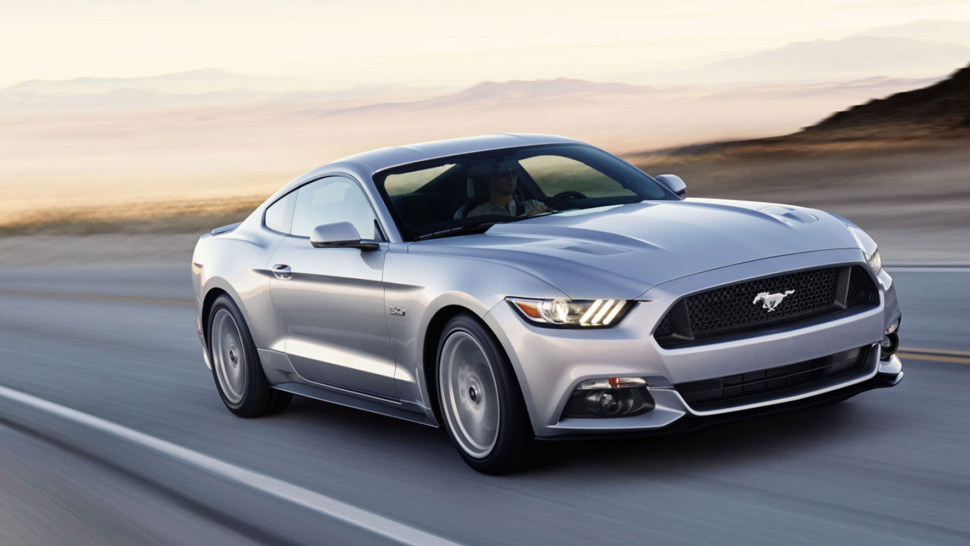 2015 Ford Mustang GT, Desert highway road, Motion blur driving shot, Full HD Desktop wallpaper