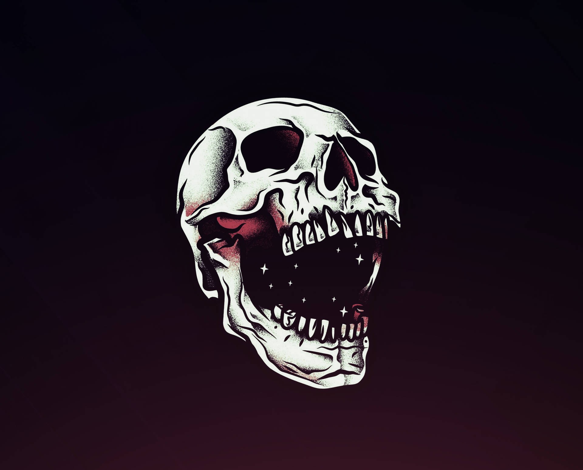 Tattoo-style laughing skull, Stars inside open jaw, Stippled ink shading, HD Desktop wallpaper