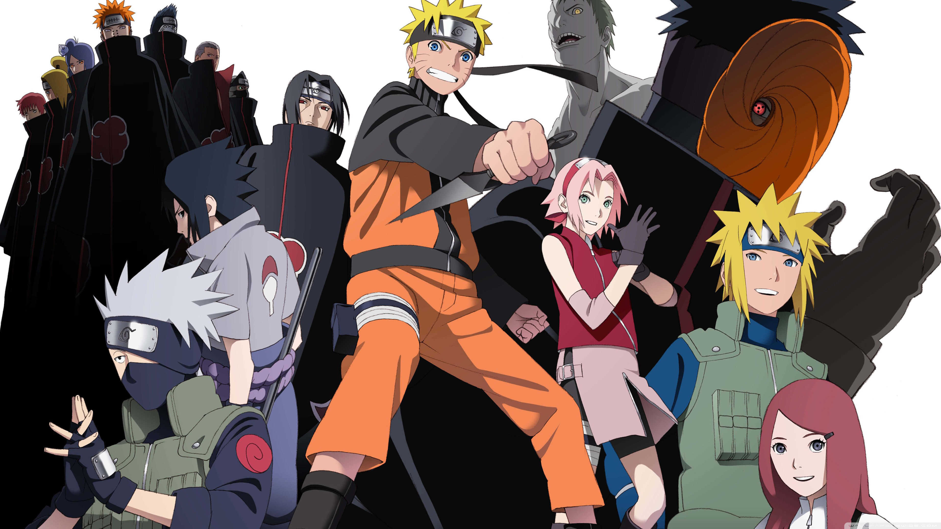 Naruto Uzumaki, Kakashi Hatake, Minato Namikaze, Sasuke Uchiha, Tobi, 4K Desktop wallpaper