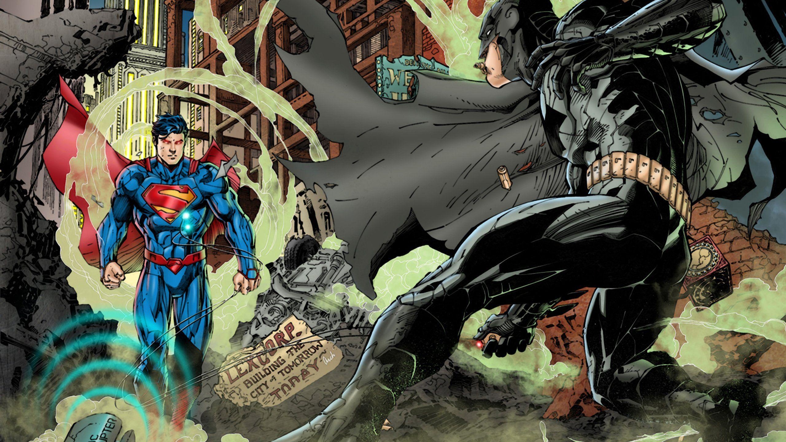 Superman, Batman, LexCorp sign debris, HD Desktop wallpaper