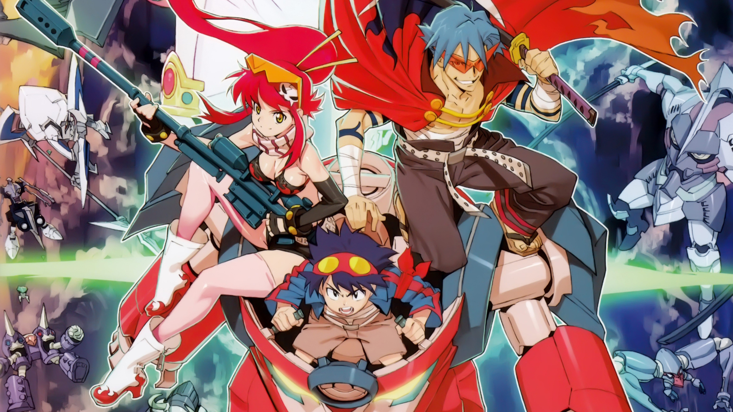 Gurren Lagann, Anime mecha, Stylized art, Dynamic action, 2520x1420 HD Desktop