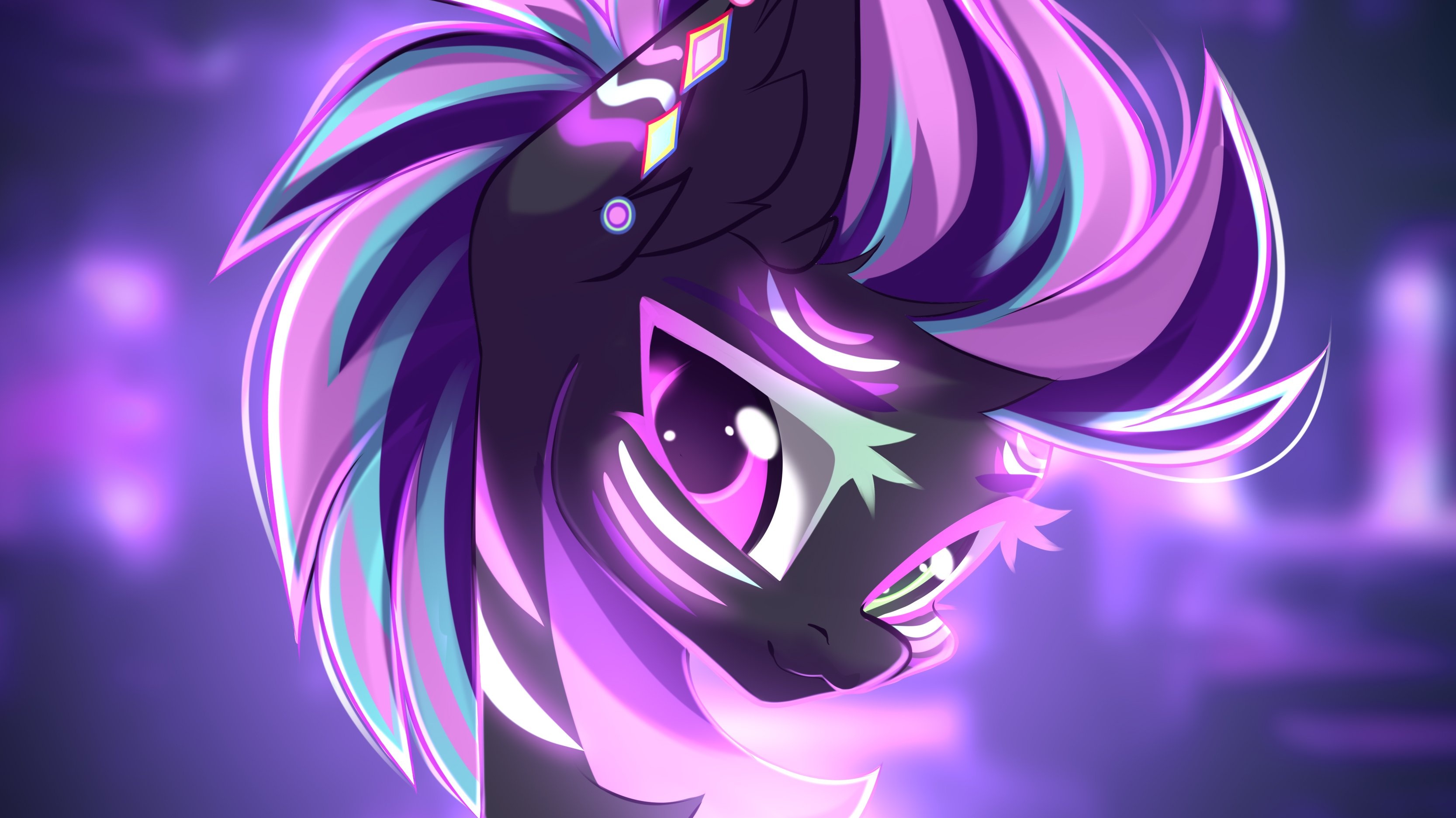 My Little Pony character, Neon glowing punk mane, Synthwave blacklight aesthetic, HD Desktop wallpaper