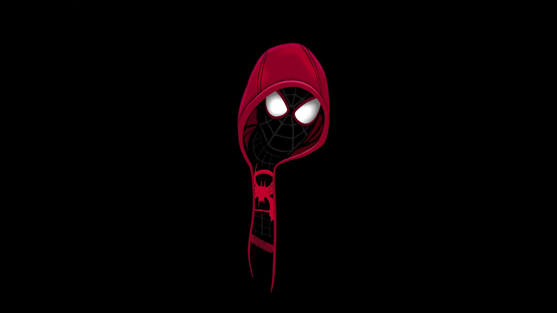 Miles Morales, red hoodie, glowing white eyes, Full HD Desktop wallpaper