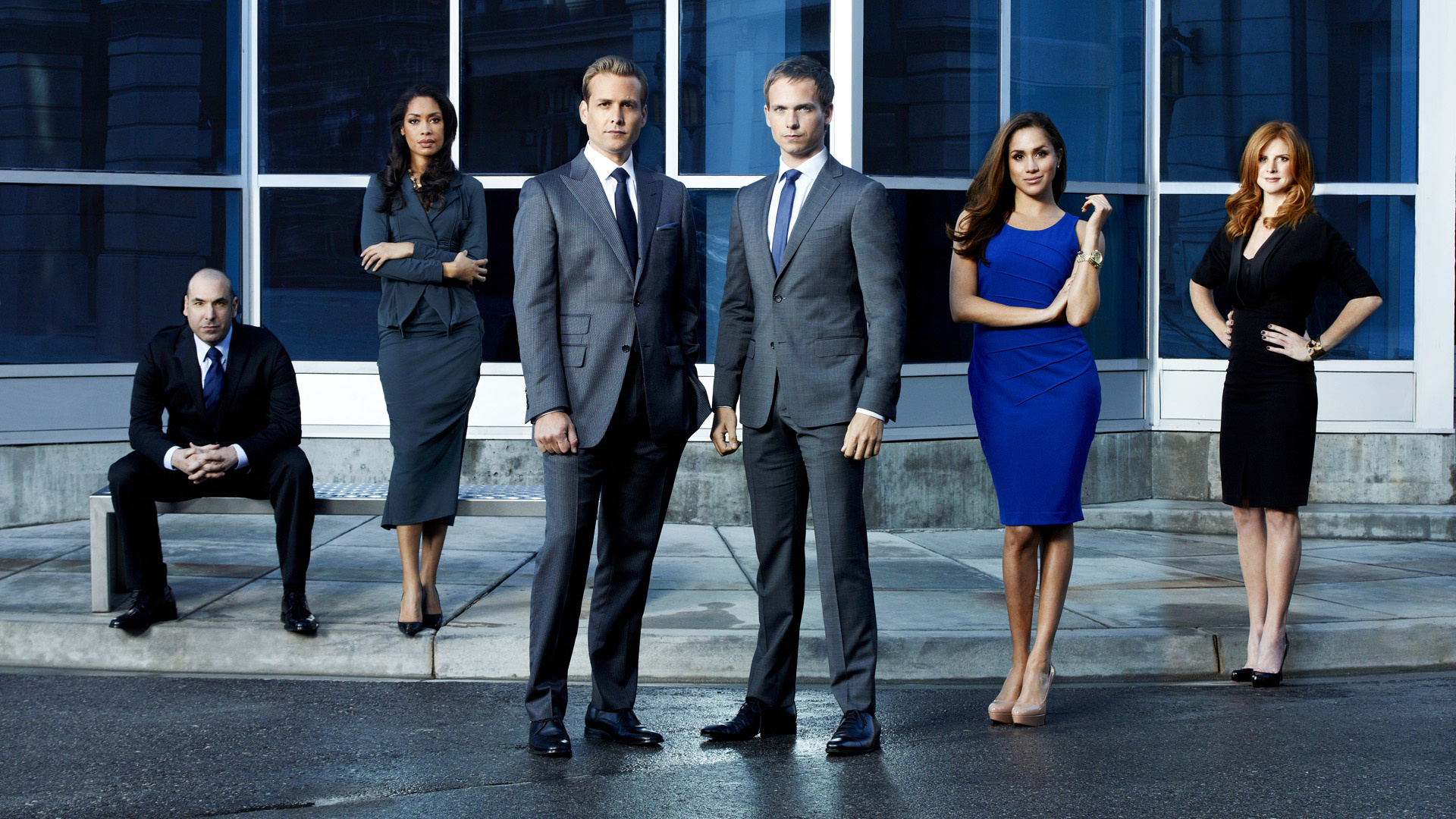 Harvey Specter, Mike Ross, Rachel Zane, Jessica Pearson, Louis Litt, Full HD Desktop wallpaper