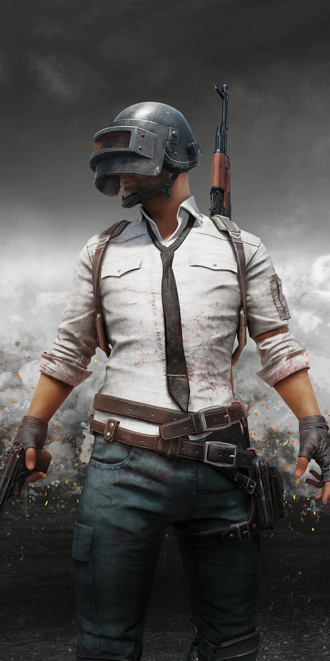 PUBG Lone Survivor, Spetsnaz Level 3 Helmet, AKM assault rifle, HD Phone wallpaper