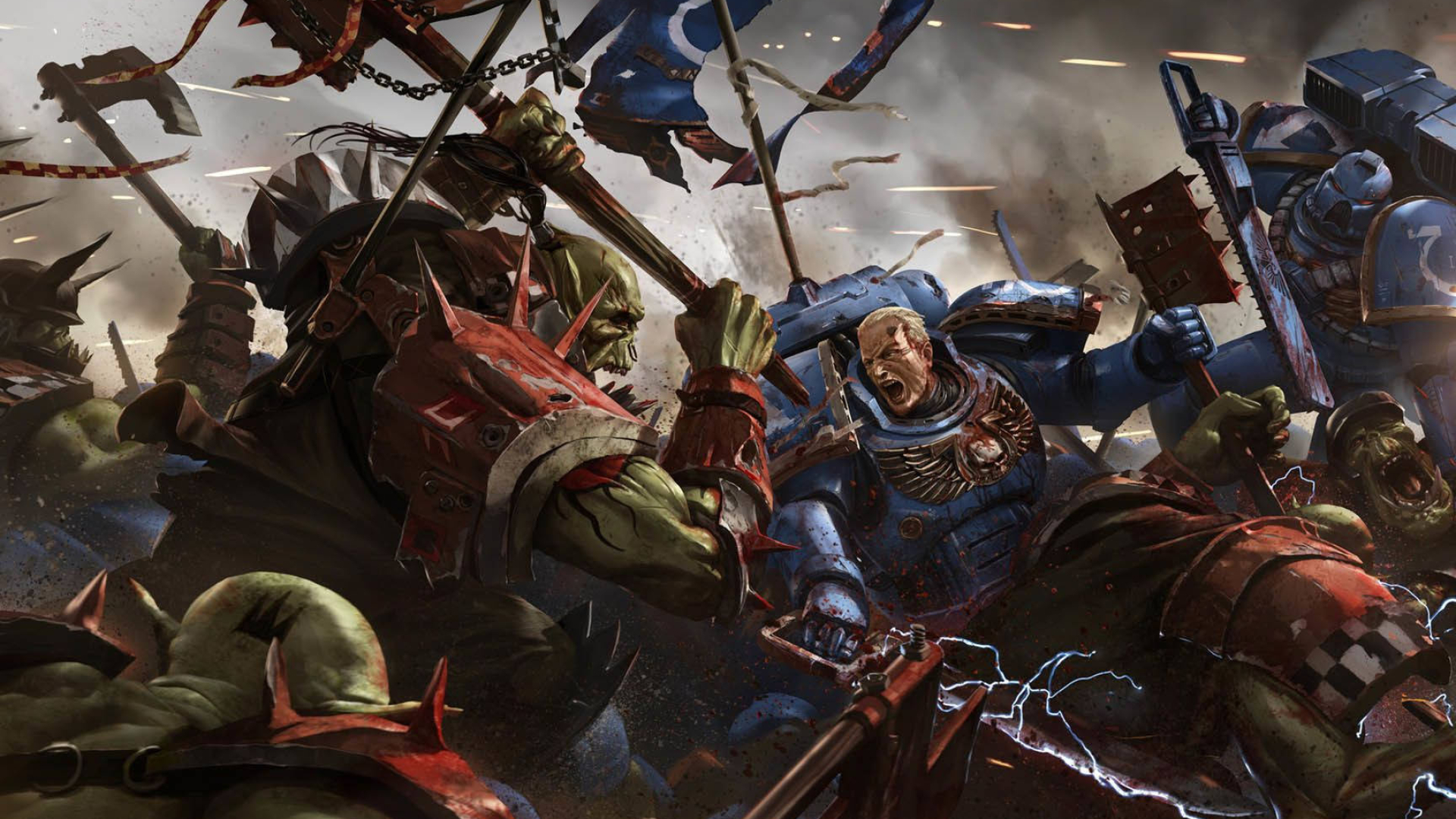 Captain Demetrian Titus, Ultramarines Space Marine, Warhammer 40,000 Ork, Full HD Desktop wallpaper
