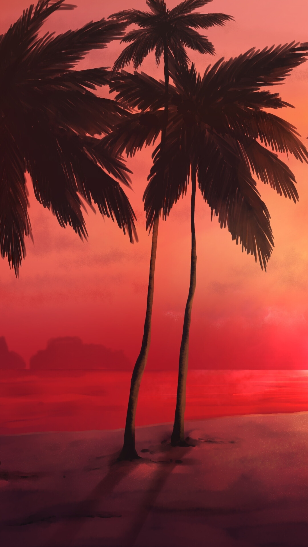 Sunset tropical beach, Vibrant colors, 1080x1920 Full HD Phone