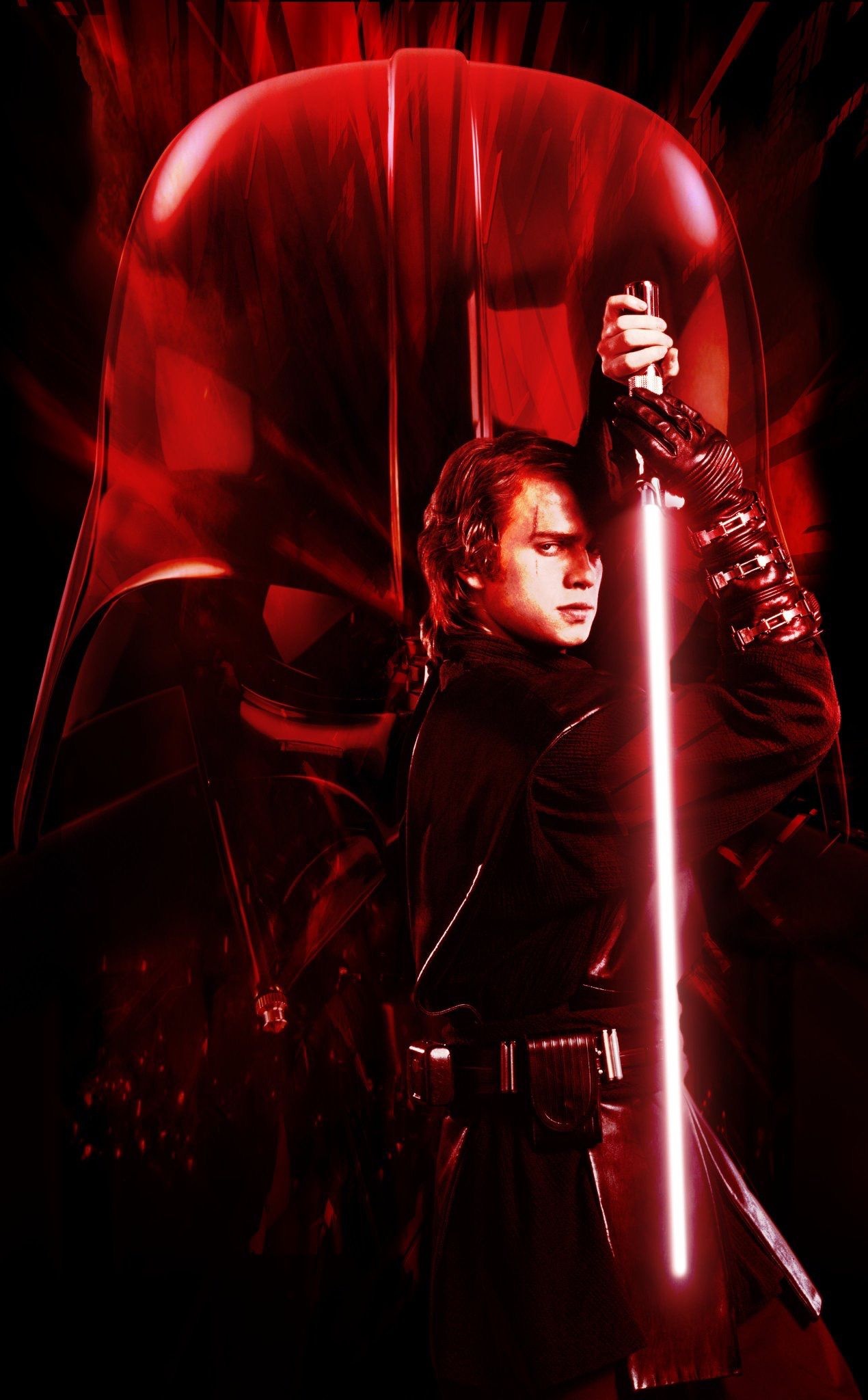 Anakin Skywalker, Darth Vader helmet, Glowing lightsaber, HD Phone wallpaper