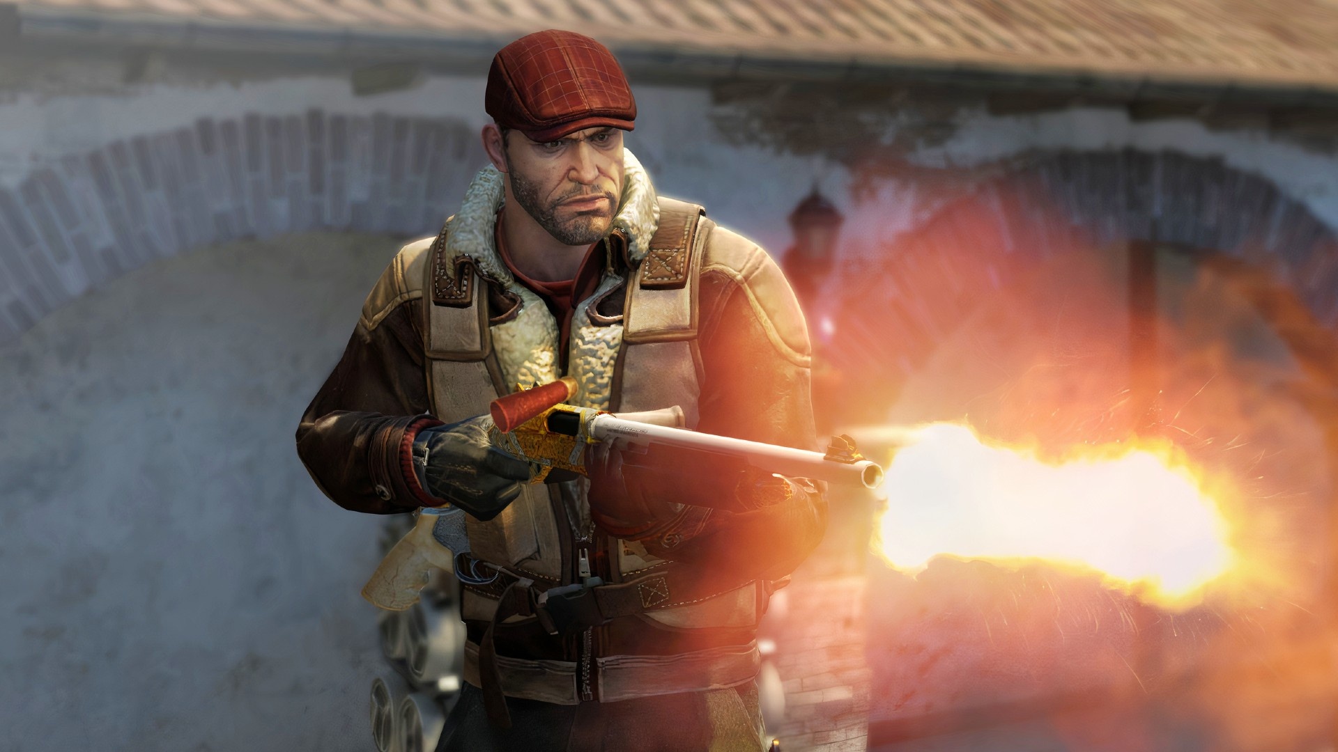 Counter-Strike: Global Offensive, Nova shotgun muzzle flash, Inferno map archway, Full HD Desktop wallpaper