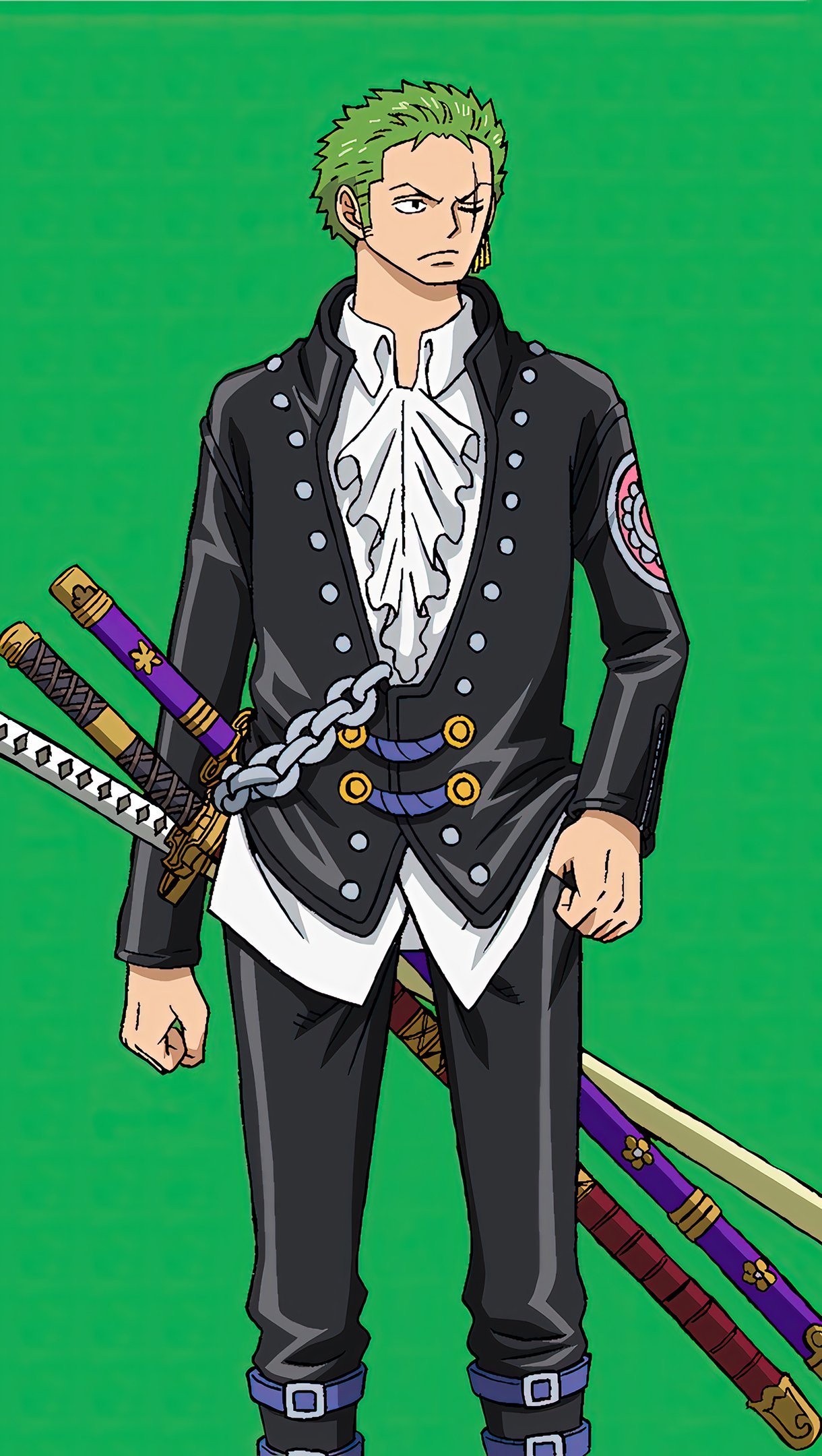 Film Red Roronoa Zoro, Enma and Wado Ichimonji, solid green background, HD Phone wallpaper