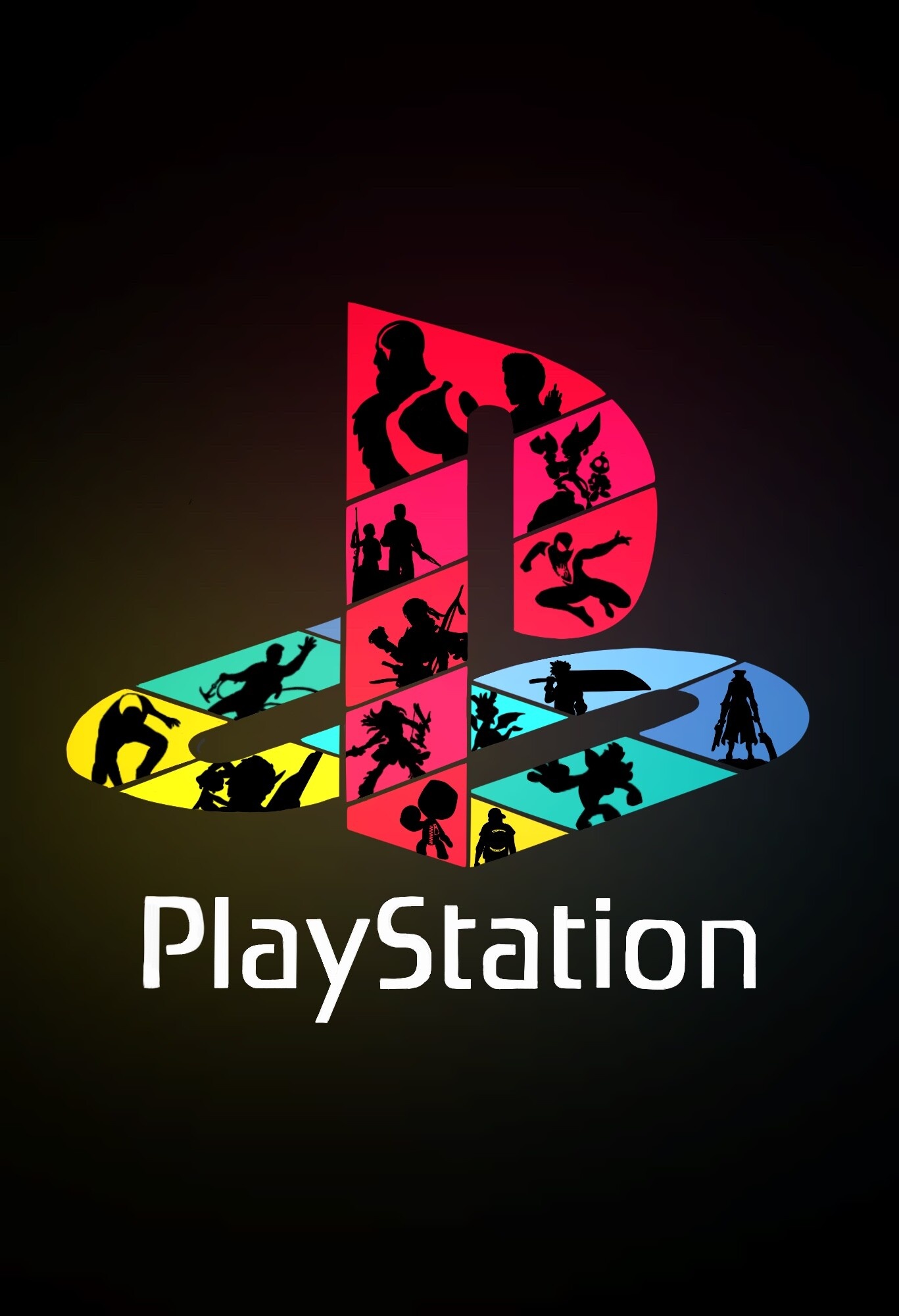 PlayStation logo, Kratos silhouette, Spider-Man silhouette, Aloy silhouette, Cloud Strife silhouette, HD Phone wallpaper