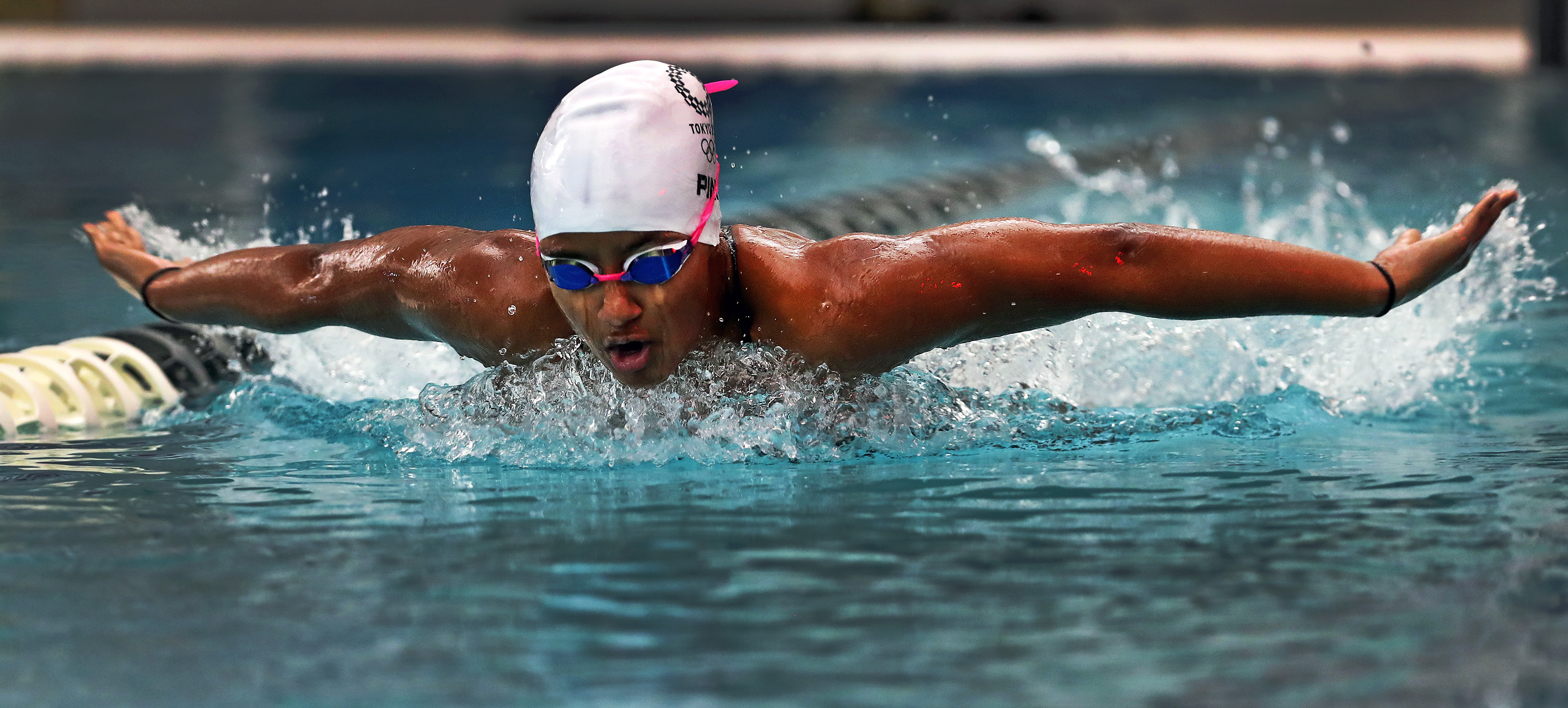 Butterfly stroke, Seekonk to Tokyo, Jayla Pina, The Boston Globe, 3560x1610 Dual Screen Desktop