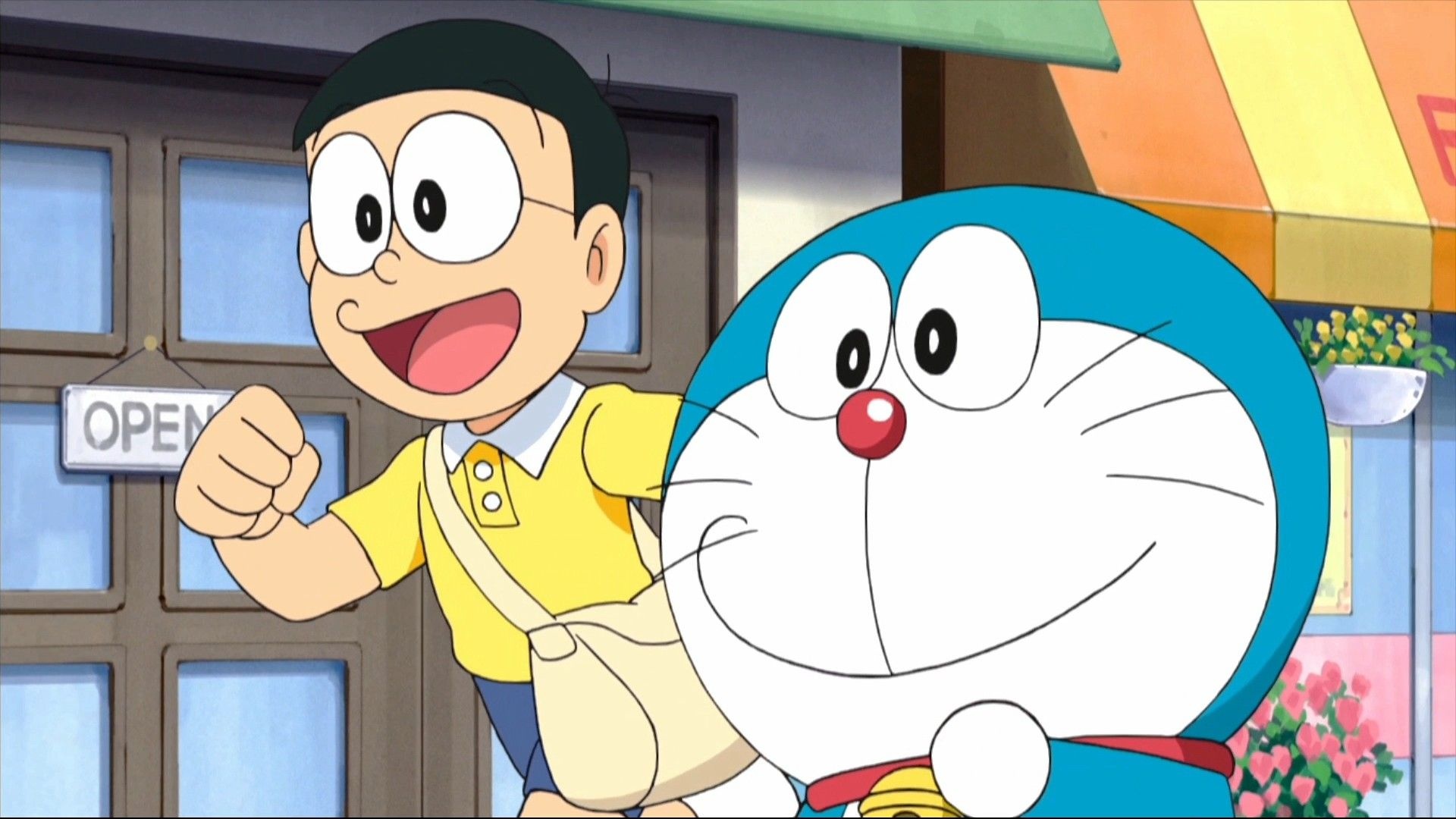 Doraemon, Nobita Nobi, OPEN sign, Full HD Desktop wallpaper