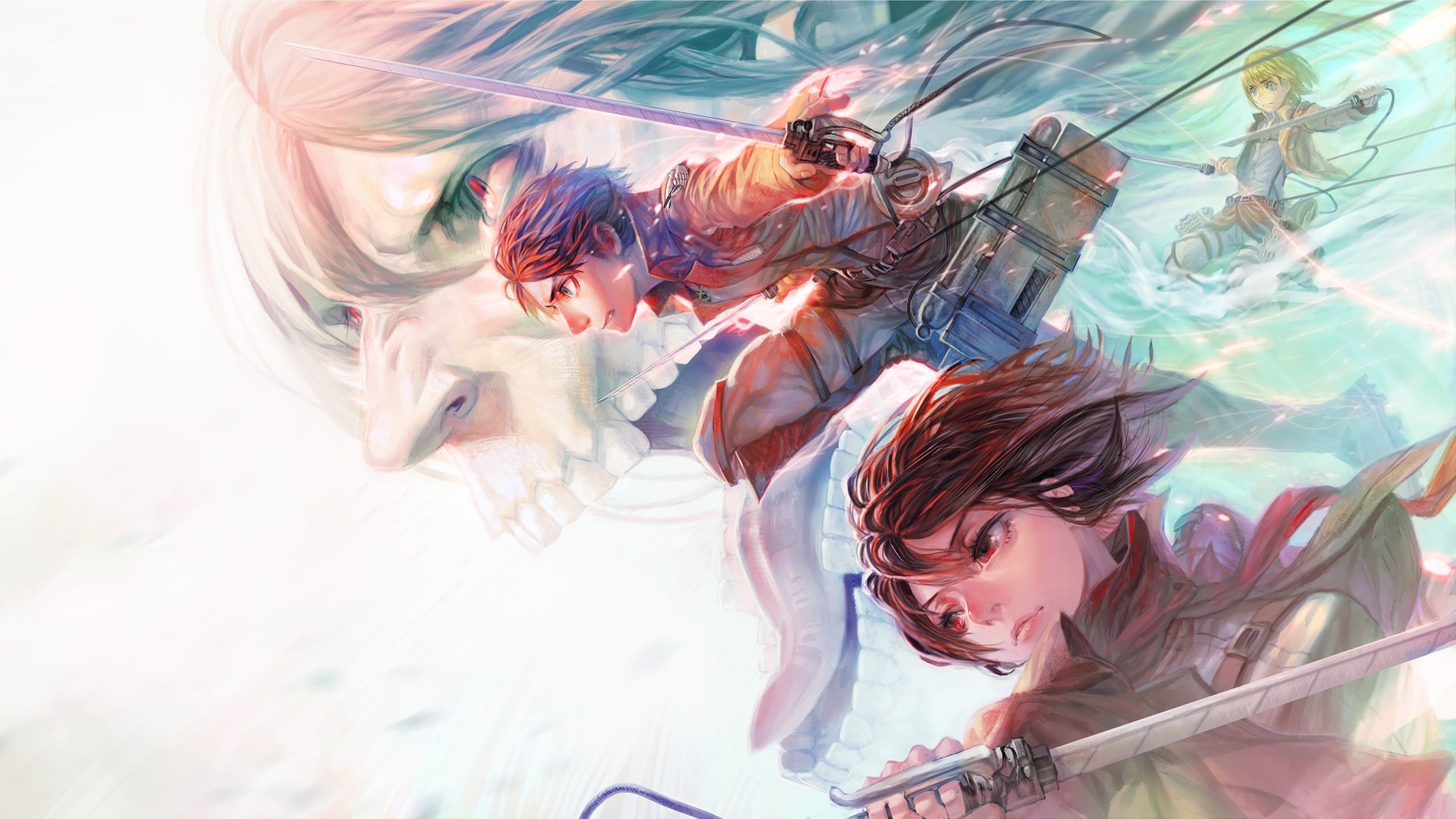 Mikasa Ackerman, Eren Yeager, Attack Titan, Armin Arlert, HD Desktop wallpaper