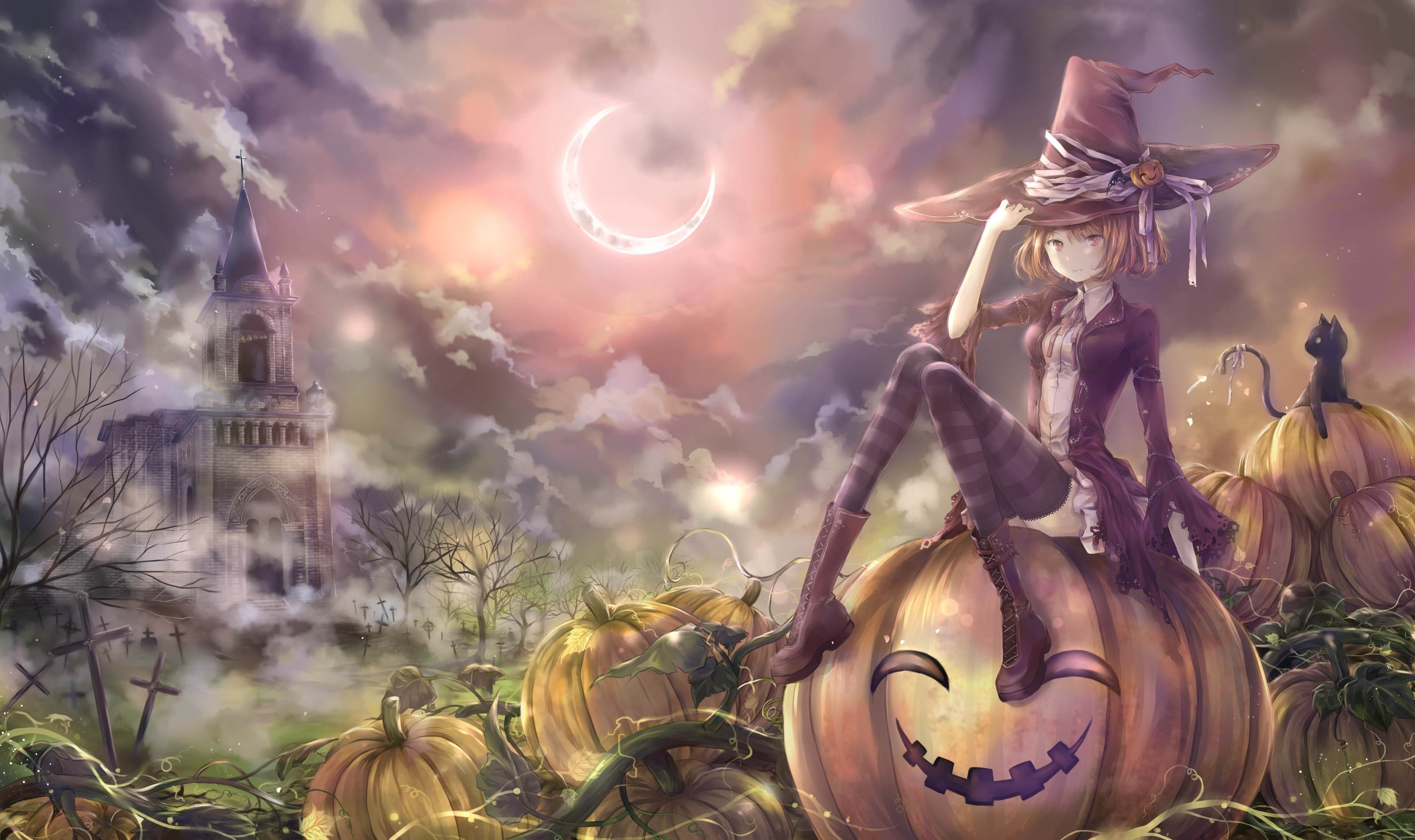 Pumpkins, Halloween Witches Wallpaper, 3200x1900 HD Desktop