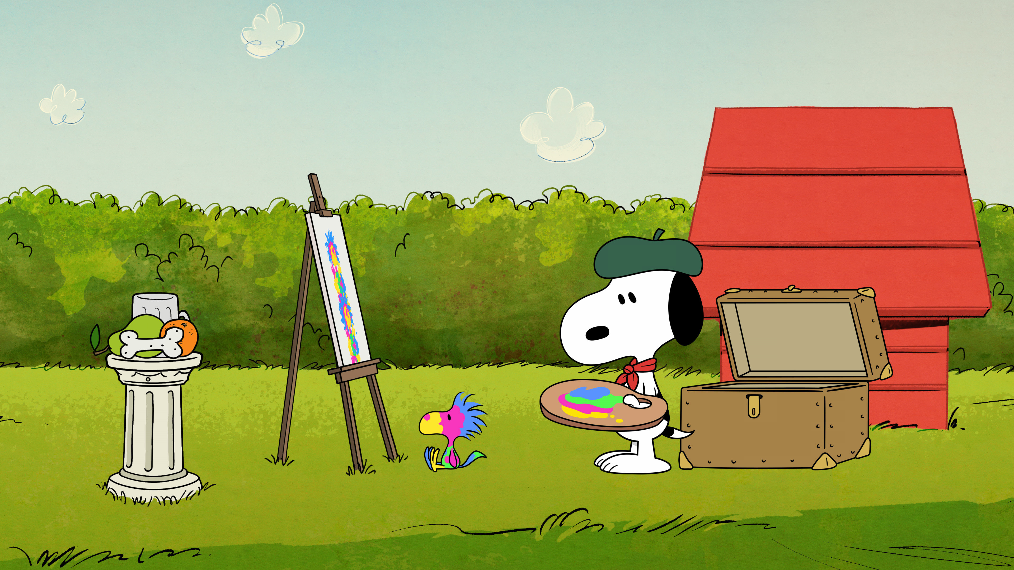 Snoopy, Woodstock, Snoopy's red doghouse, 4K Desktop wallpaper