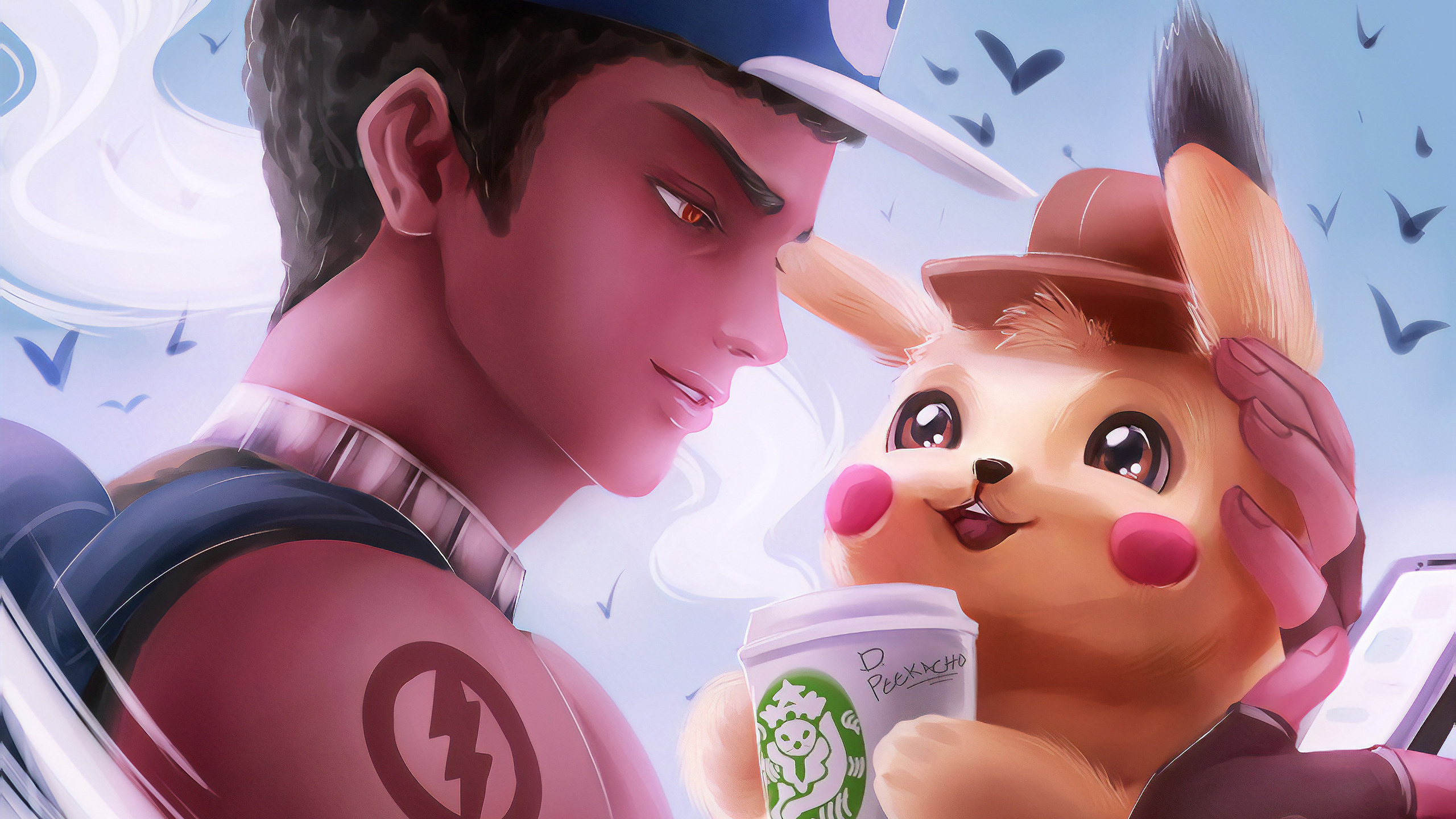 Detective Pikachu, Tim Goodman, D PEEKACHO coffee cup, HD Desktop wallpaper