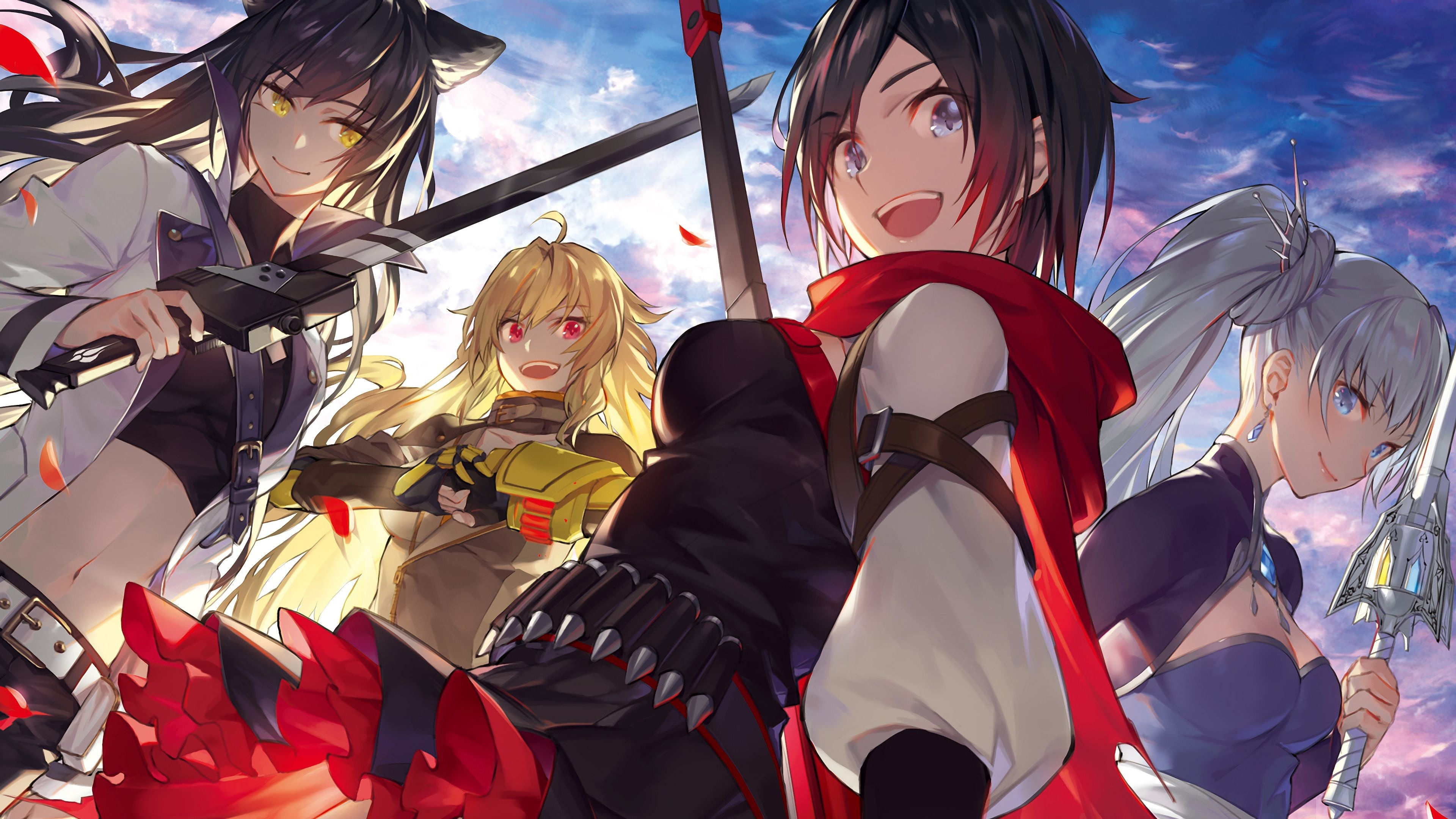 Ruby Rose, Weiss Schnee, Blake Belladonna, Yang Xiao Long, Dramatic action, 3840x2160 4K Desktop