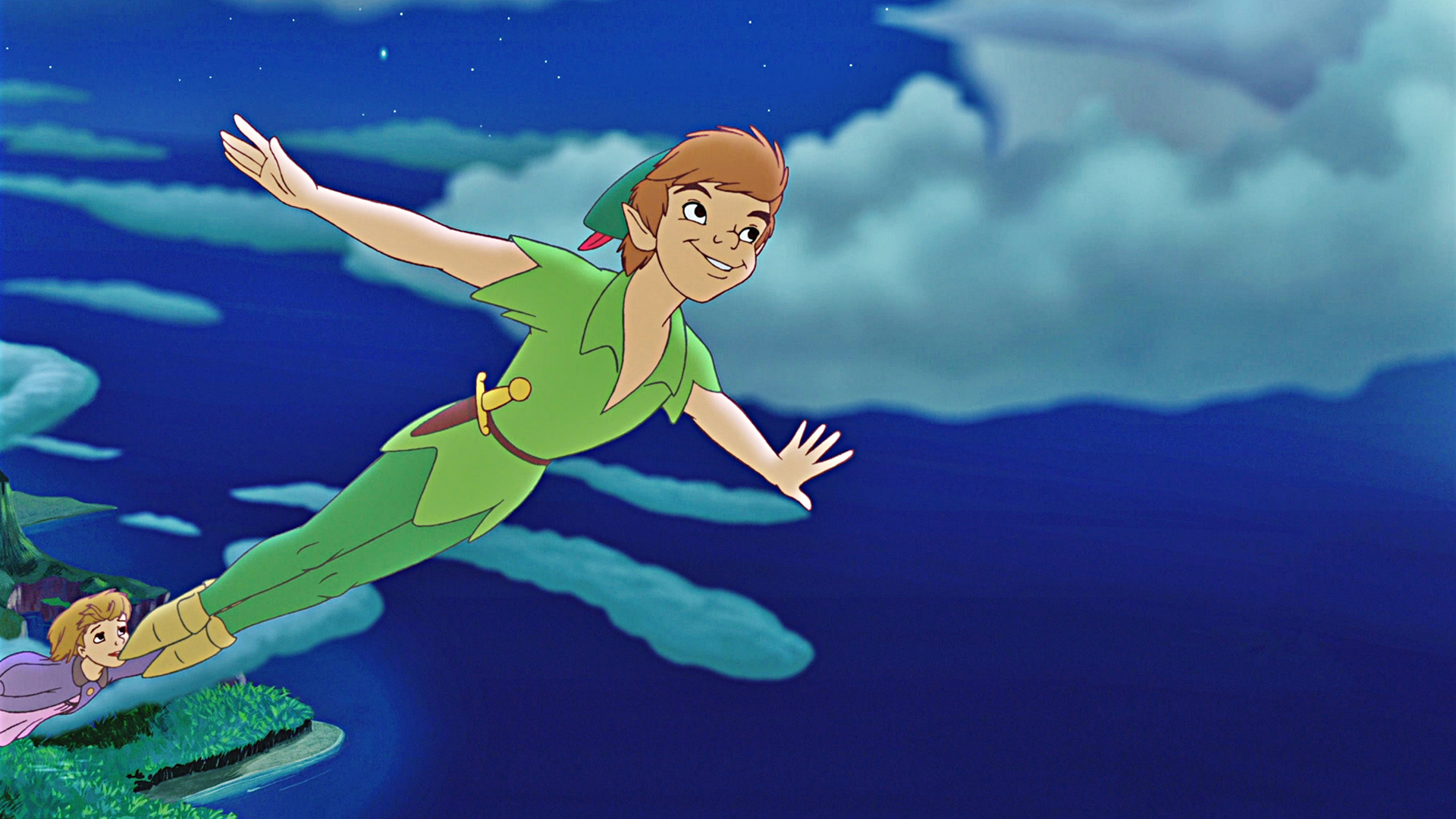 Peter Pan flying, Jane Darling, Never Land island, Full HD Desktop wallpaper