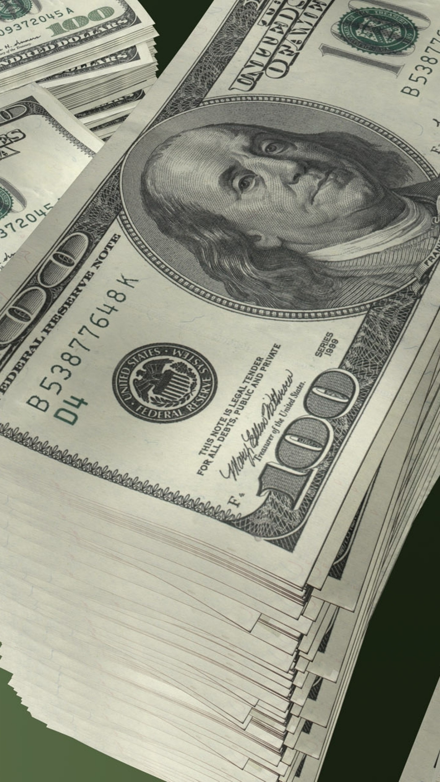 US hundred dollar bills, Benjamin Franklin portrait, Stack of banknotes, HD Phone wallpaper