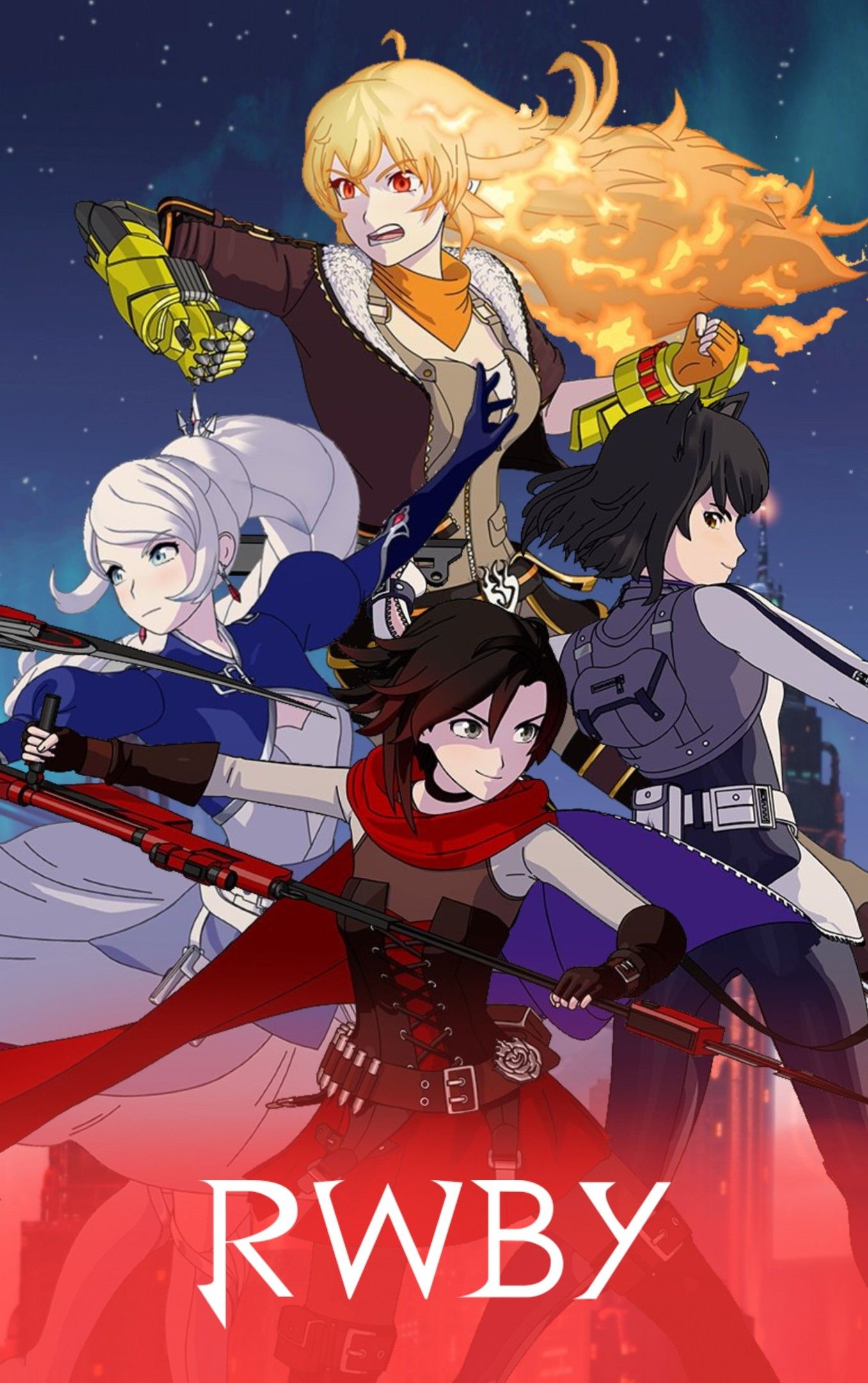 RWBY, Main girls, New renders, Poster image, Anime series, 1360x2160 HD Phone