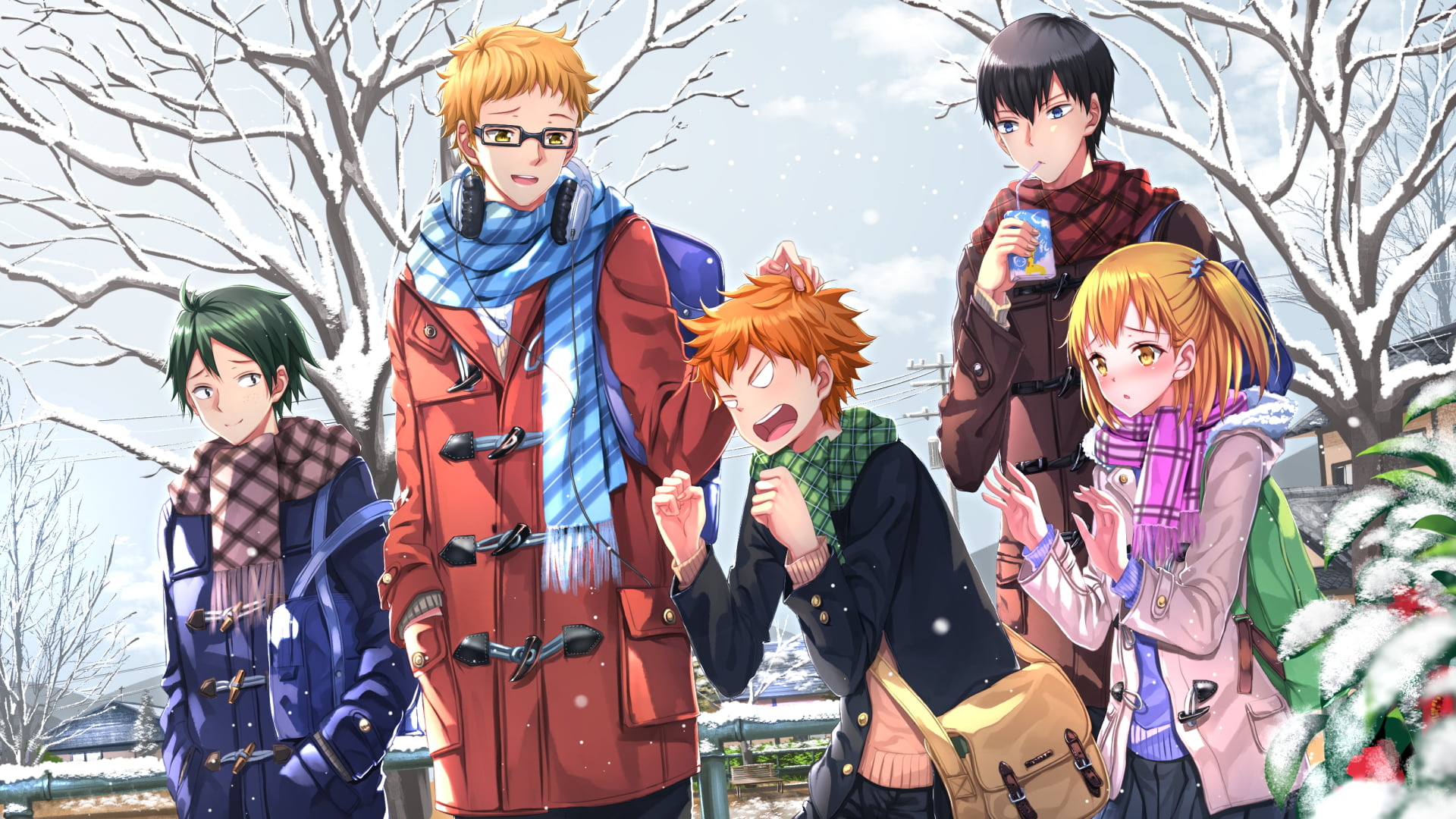 Anime volleyball team, Illustration artwork, Haikyuu characters, Digital art, 1920x1080 Full HD Desktop