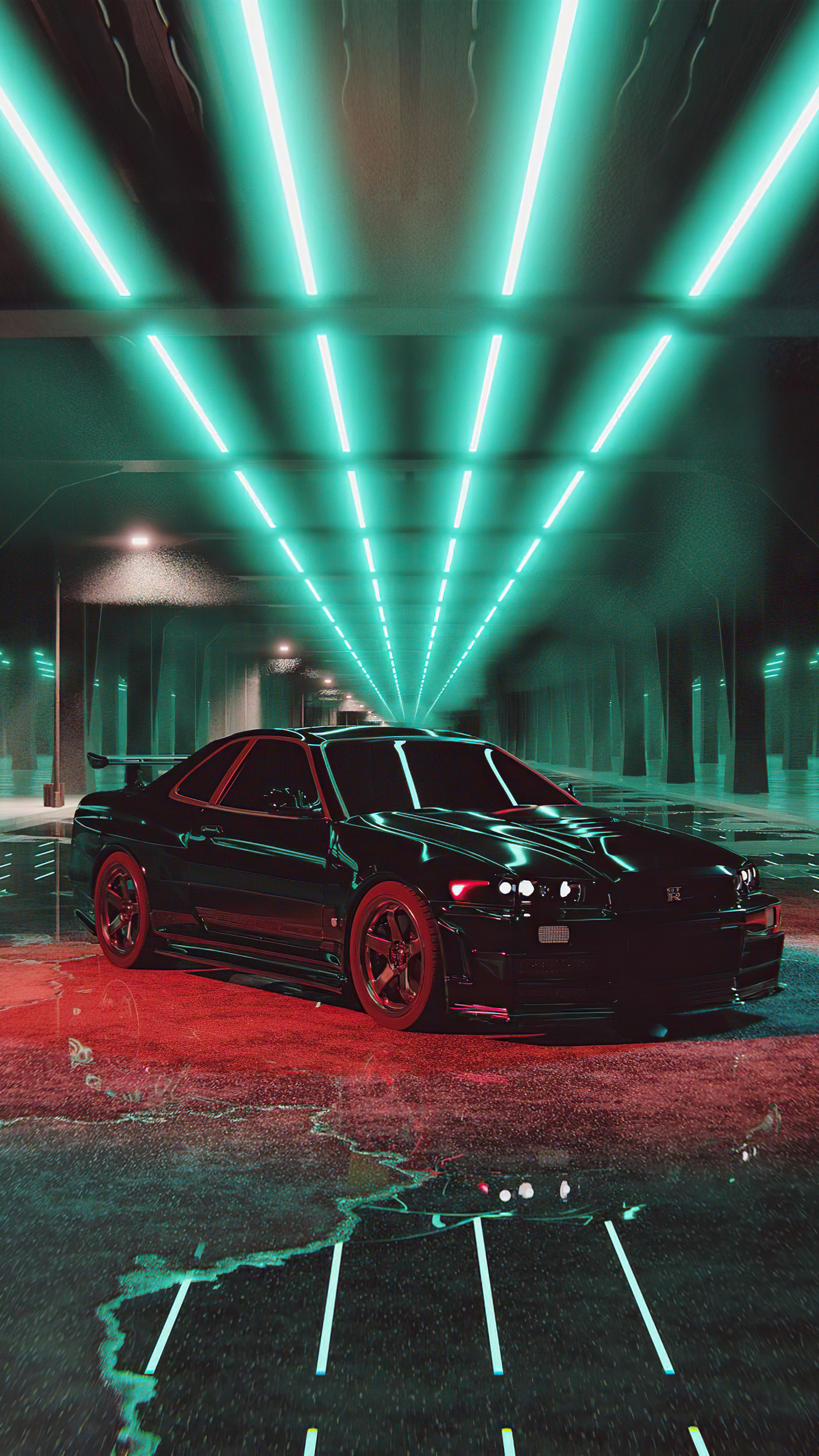 Neon Reflection, GTR Skyline Wallpaper, 2160x3840 4K Phone