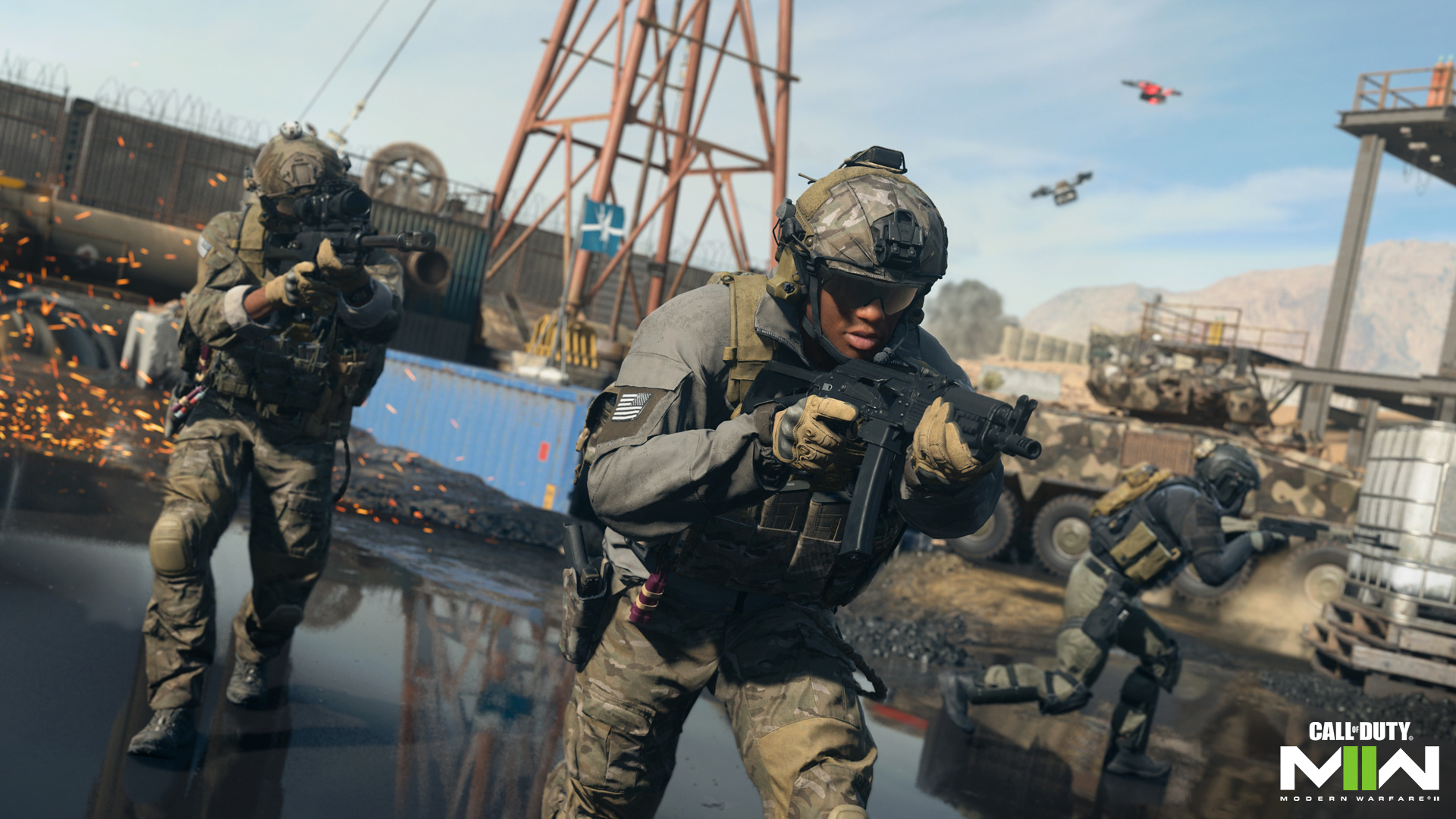 Call of Duty: Modern Warfare II, SpecGru tactical operator, Industrial combat zone, Full HD Desktop wallpaper