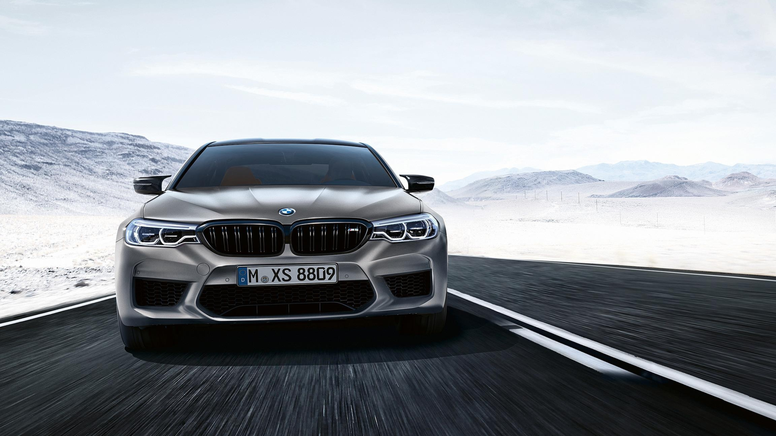 BMW M5 F90, license plate M XS 8809, snowy mountain landscape, HD Desktop wallpaper