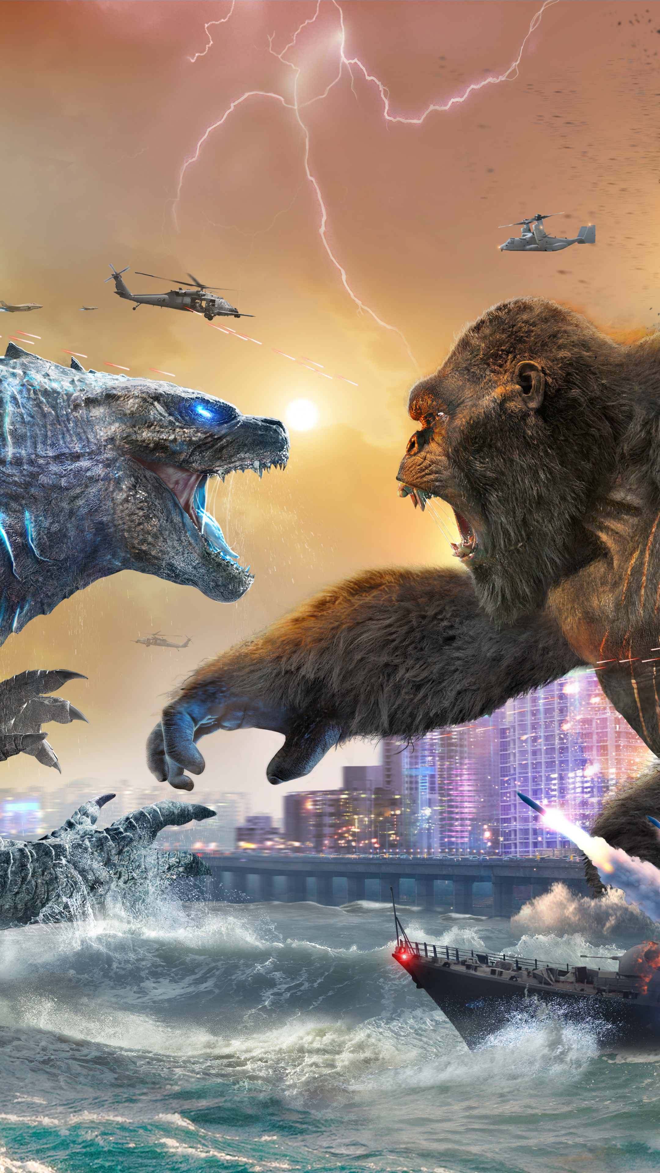 Godzilla vs Kong movie 2021, 5K Sony Xperia wallpapers, Cinematic visuals, High-resolution, 2160x3840 4K Phone