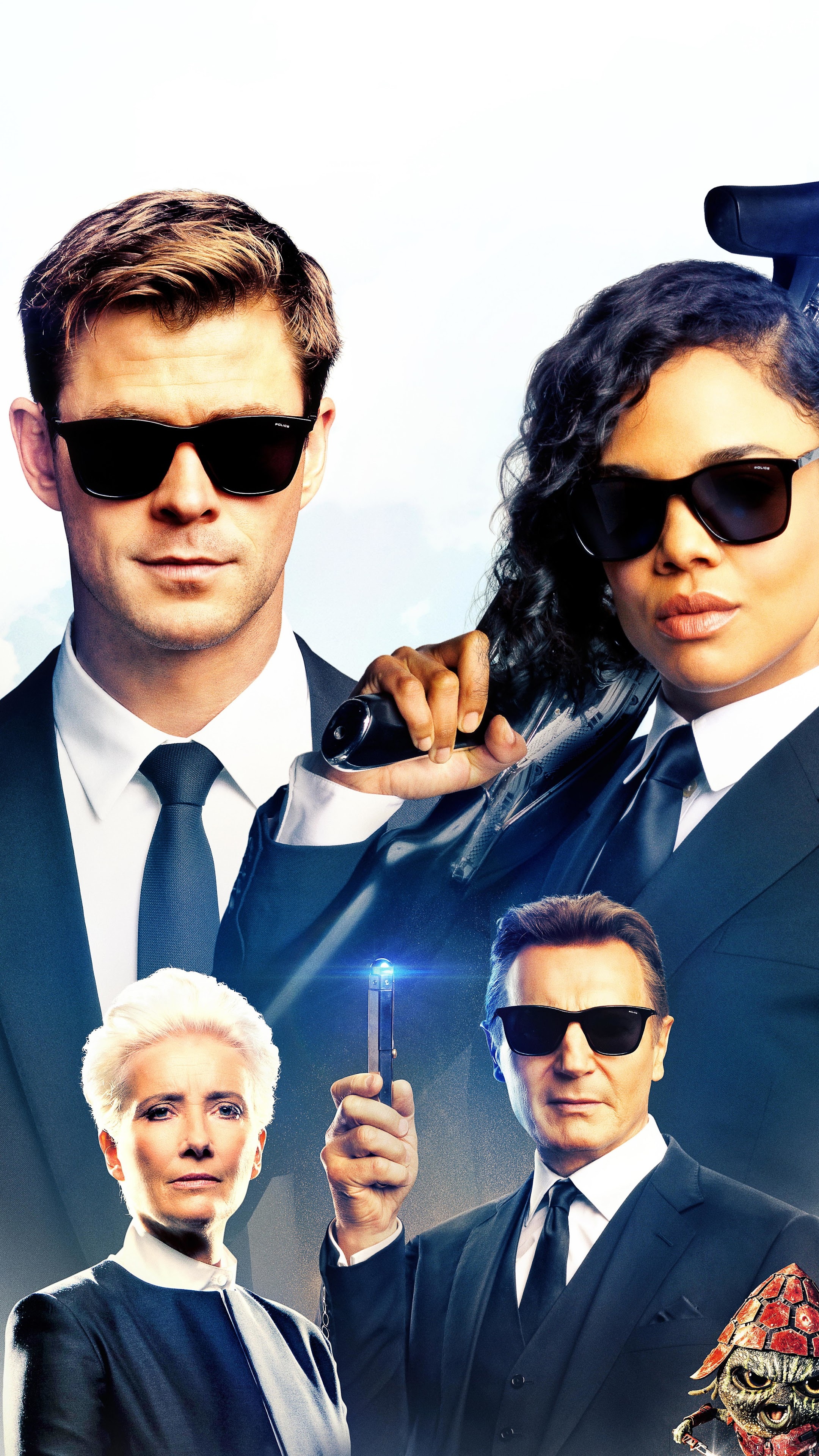 Men in Black International cast, Movie characters, 8K wallpaper, Emma Thompson, 2160x3840 4K Phone