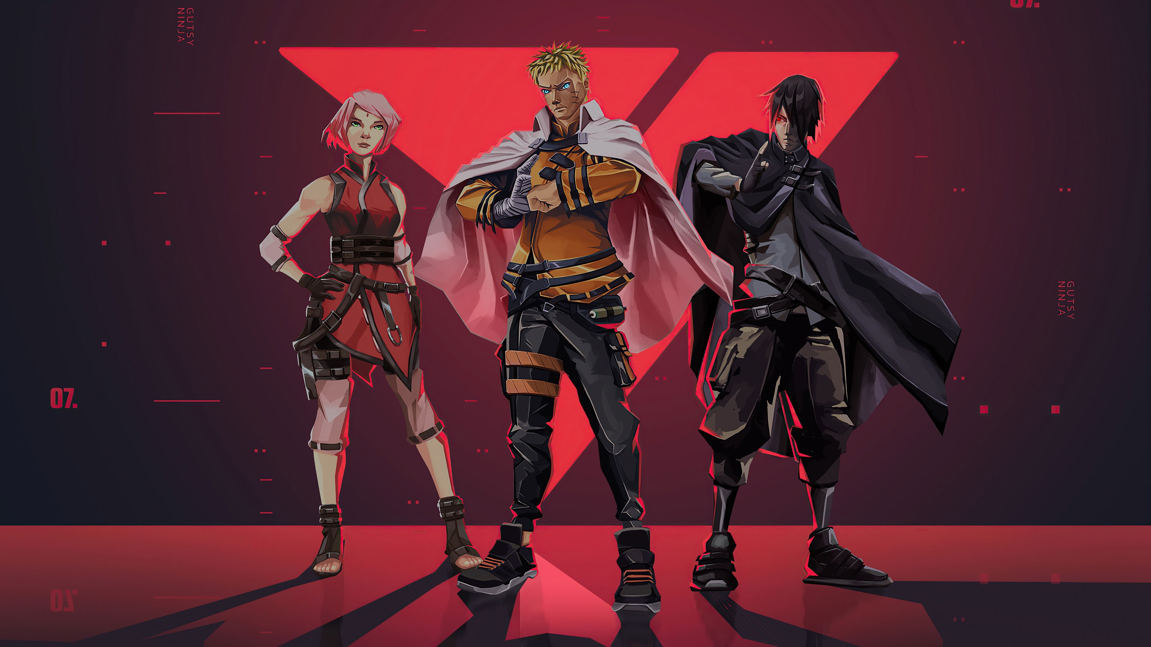 Naruto Uzumaki, Sasuke Uchiha, Sakura Haruno, Valorant logo, 4K Desktop wallpaper