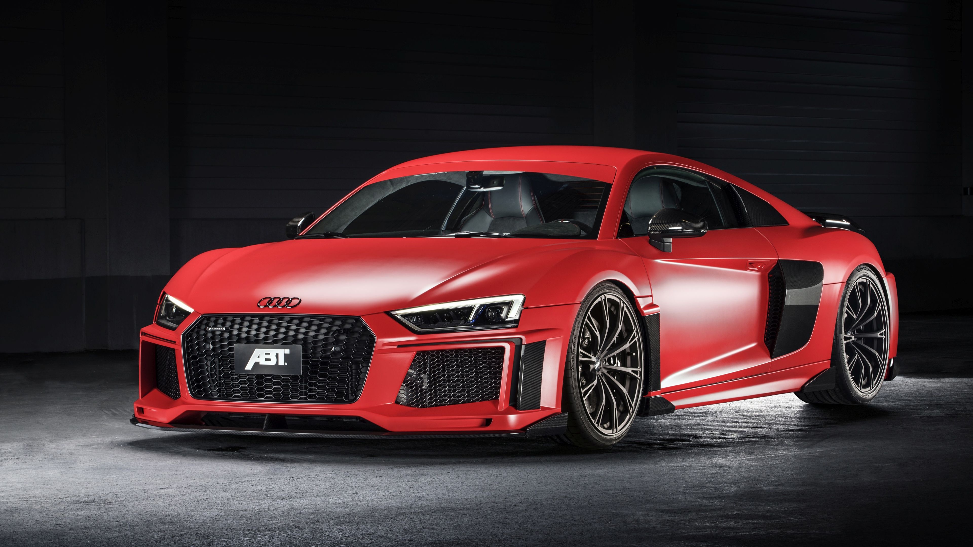 ABT Audi R8 Coupe, ABT logo, dark automotive studio, 4K Desktop wallpaper