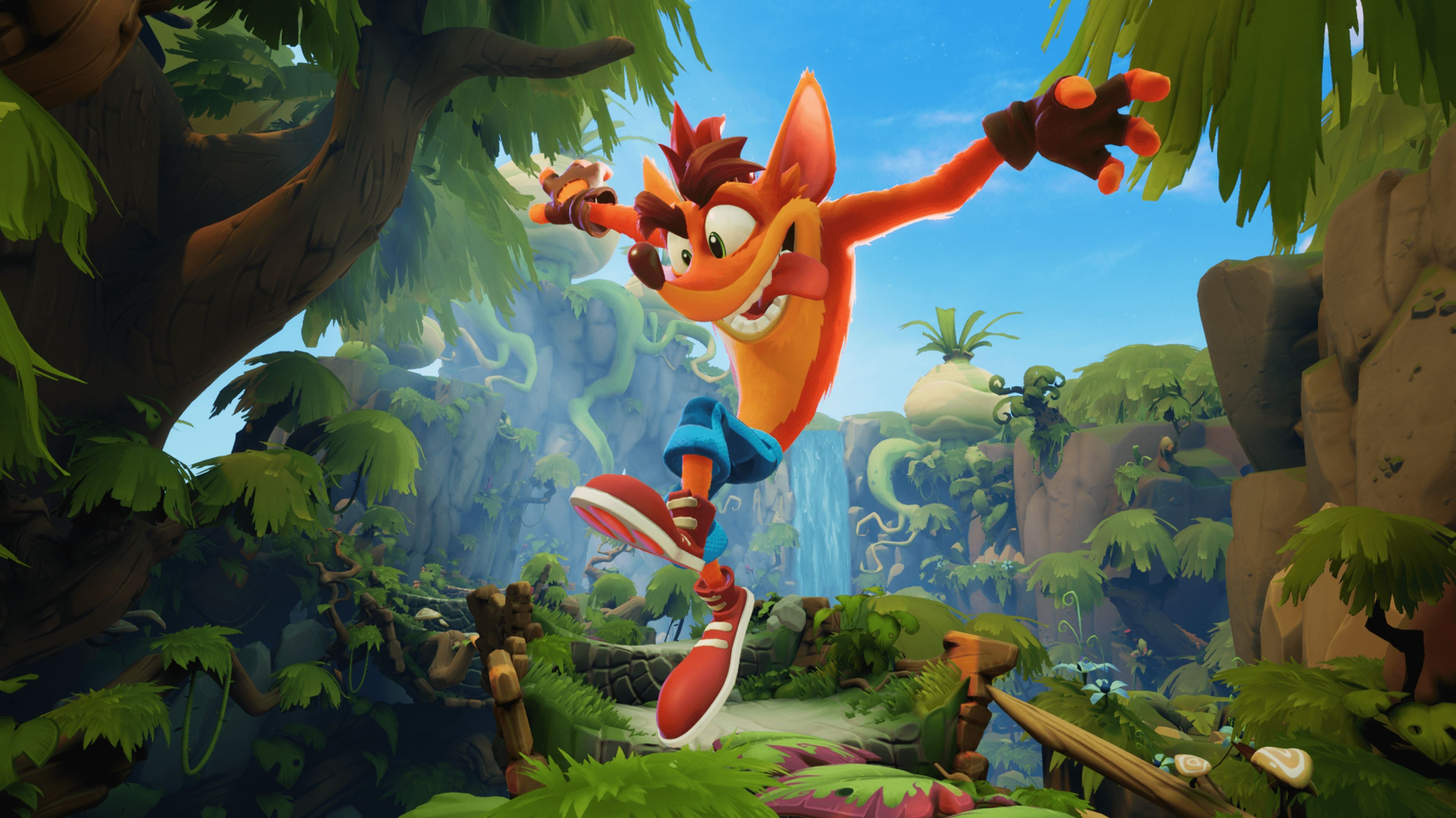 Crash Bandicoot, Crash Bandicoot 4: It's About Time, Lush jungle waterfall, 4K Desktop wallpaper