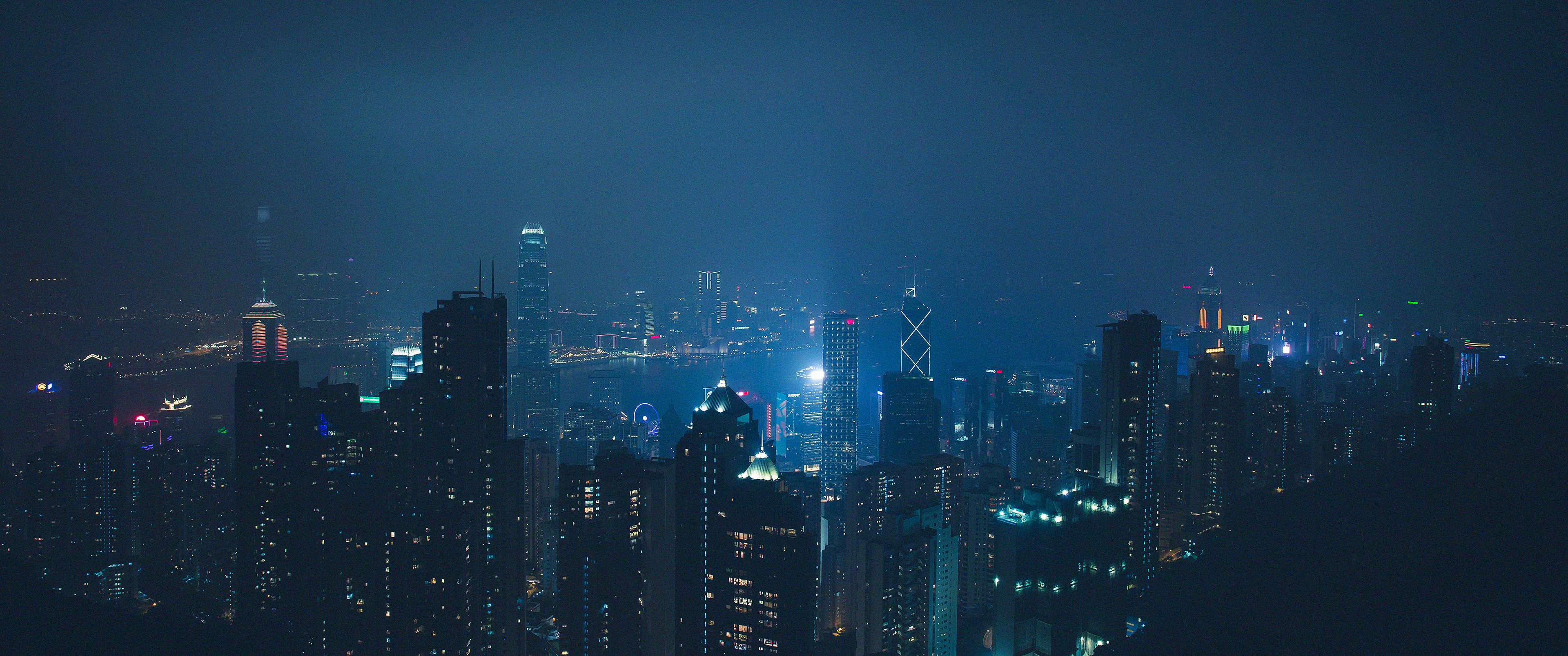 Hong Kong skyline, Bank of China Tower, Victoria Harbour, Dual Screen Desktop wallpaper