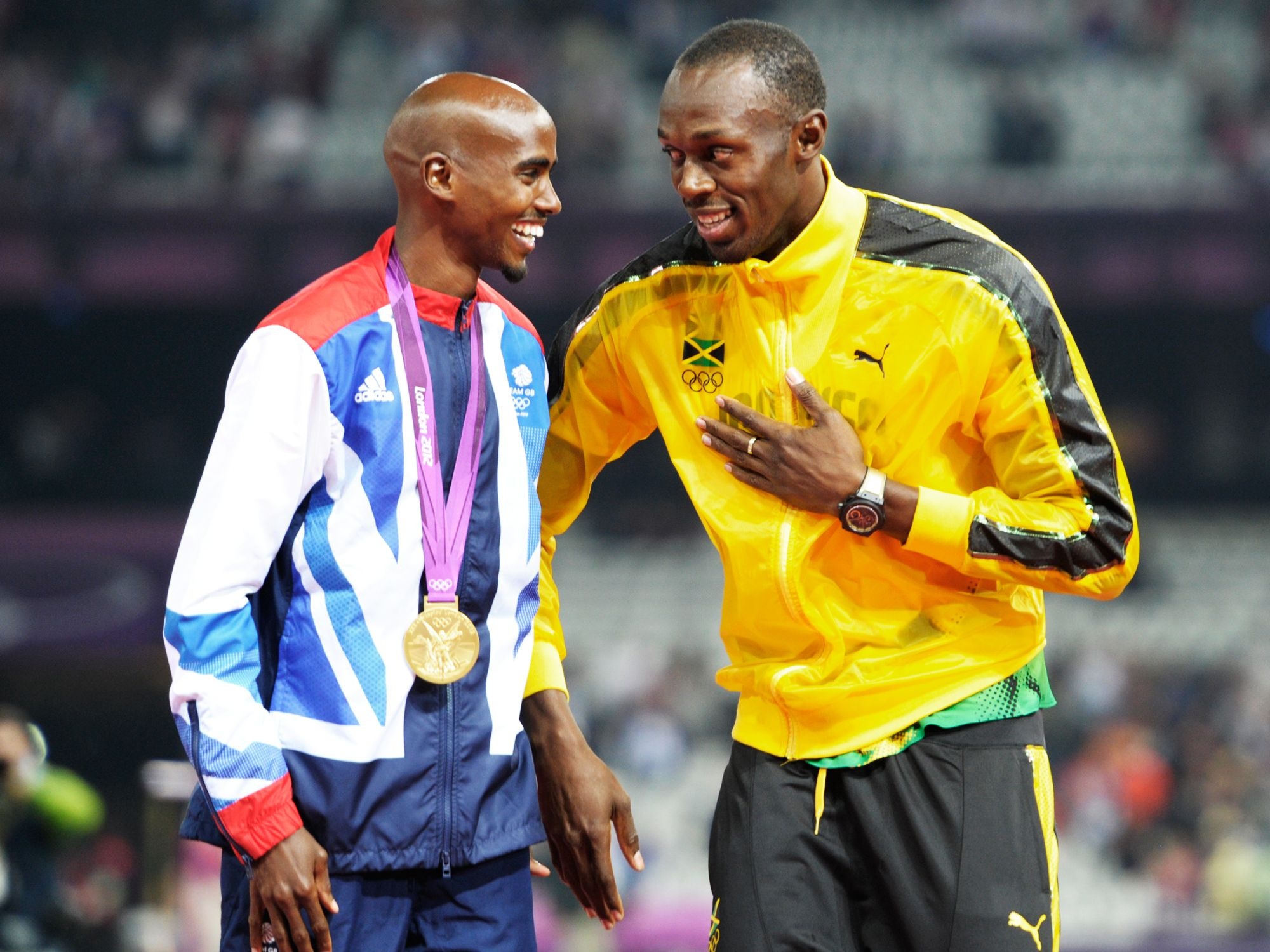 Mo Farah vs Usain Bolt, Epic race clash, Battle of legends, Historic sporting event, 2000x1500 HD Desktop