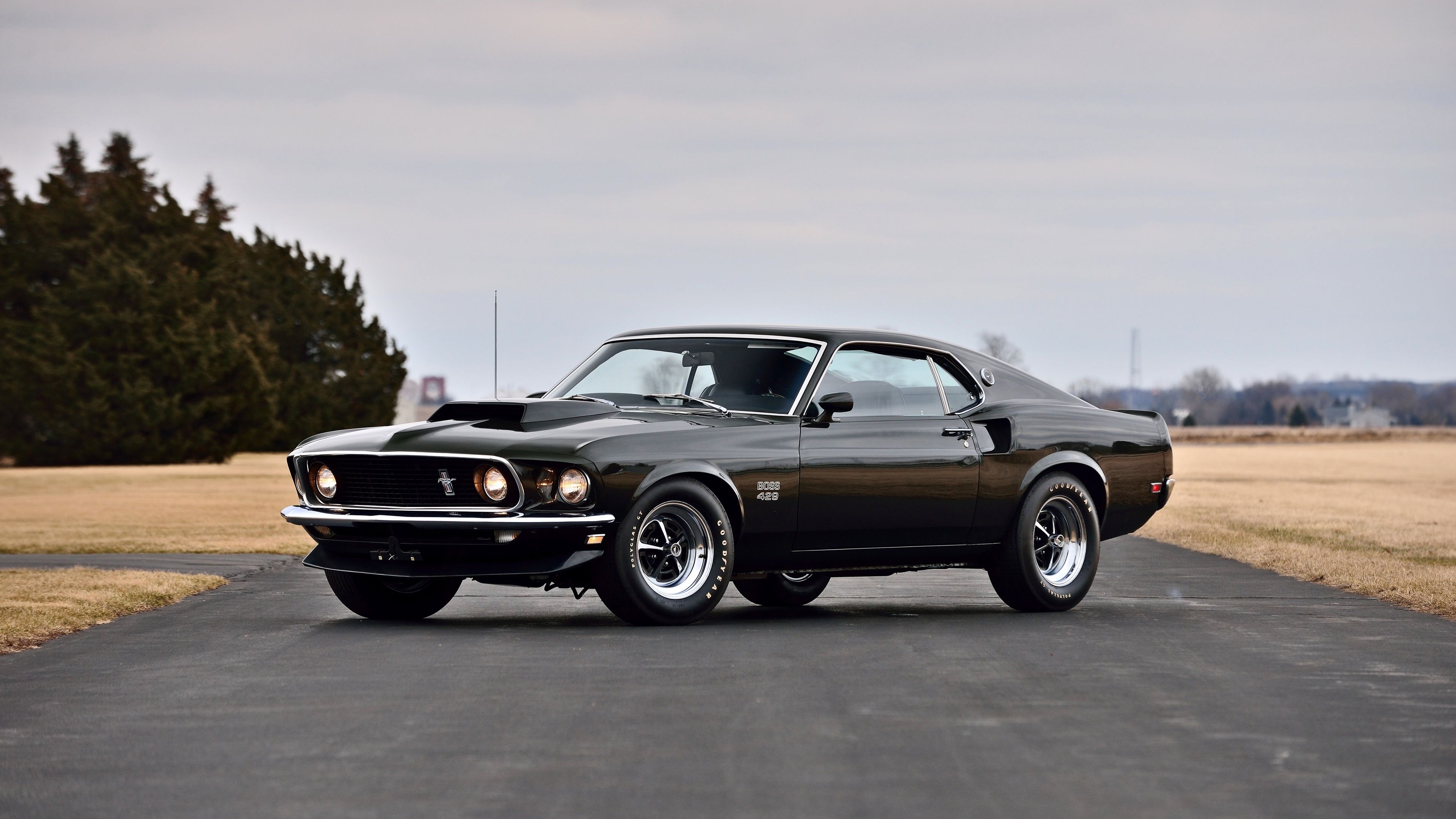 1969 Ford Mustang Boss 429, BOSS 429, rural asphalt road, 4K Desktop wallpaper